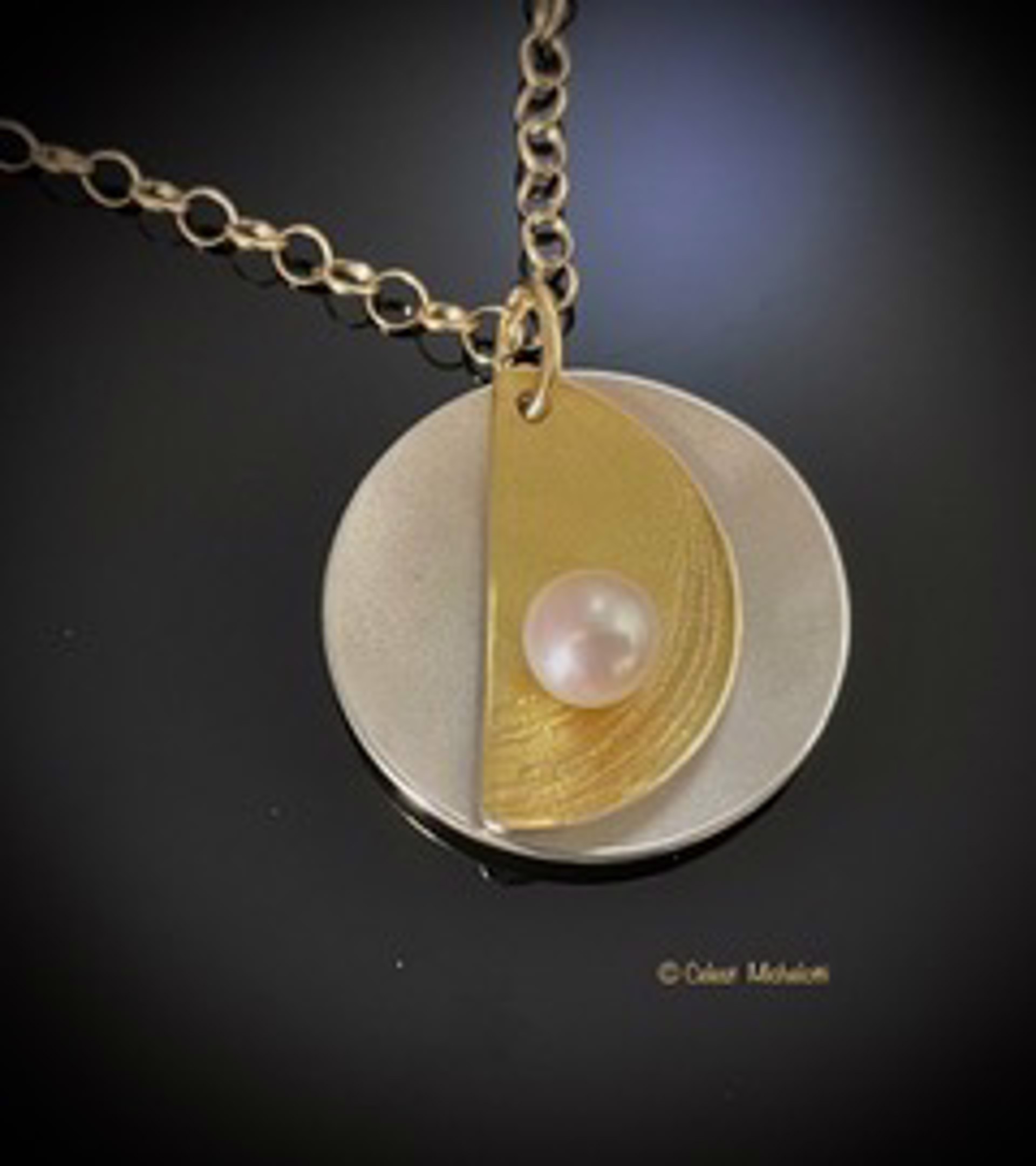 Luna Half Moon Necklace with White Pearl by Celest Michelotti