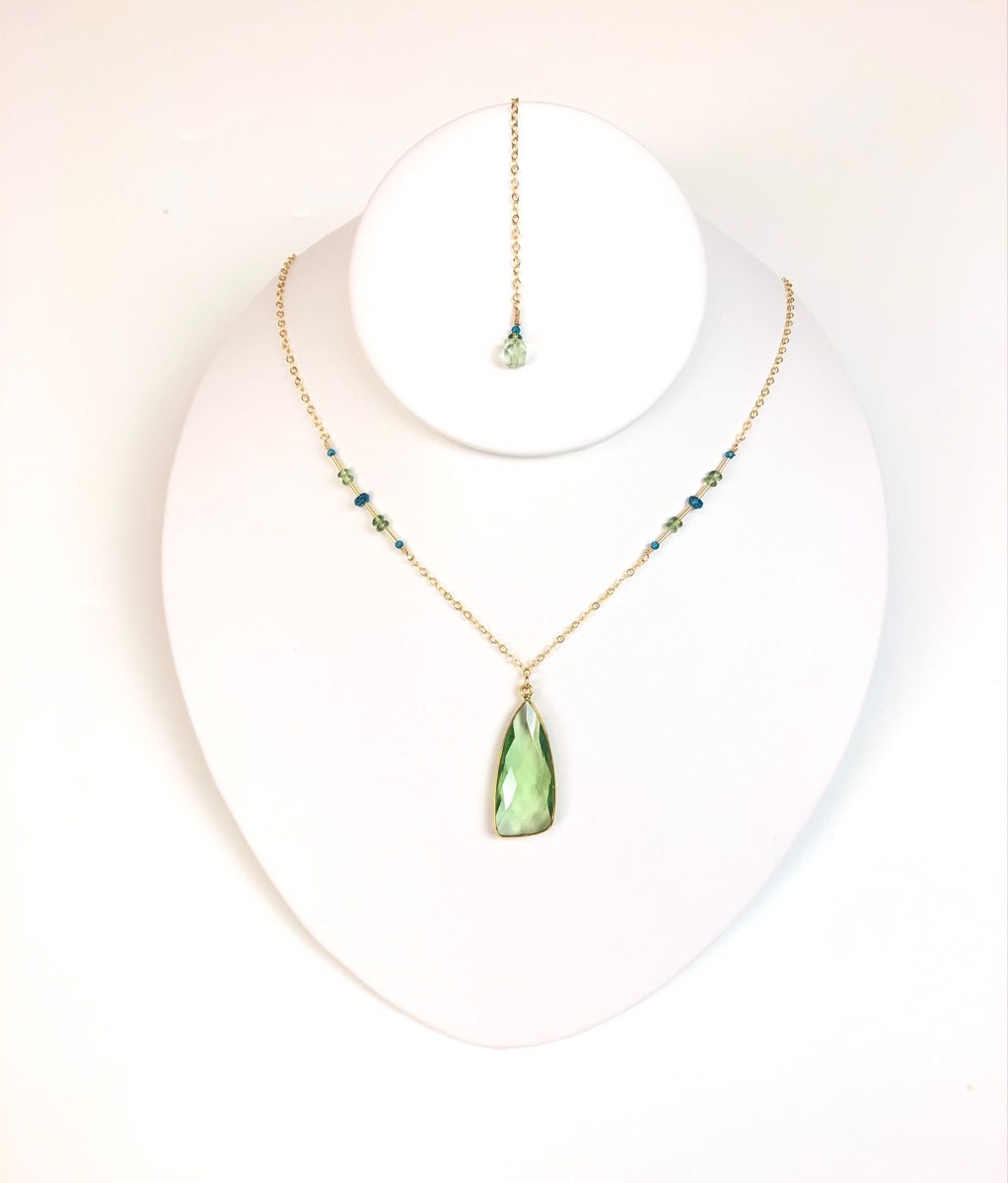 Green Amethyst, London Blue Quartz, Green Apatite, and 14K Gold Chain Necklace Infinity Pendant Set by Lisa Kelley