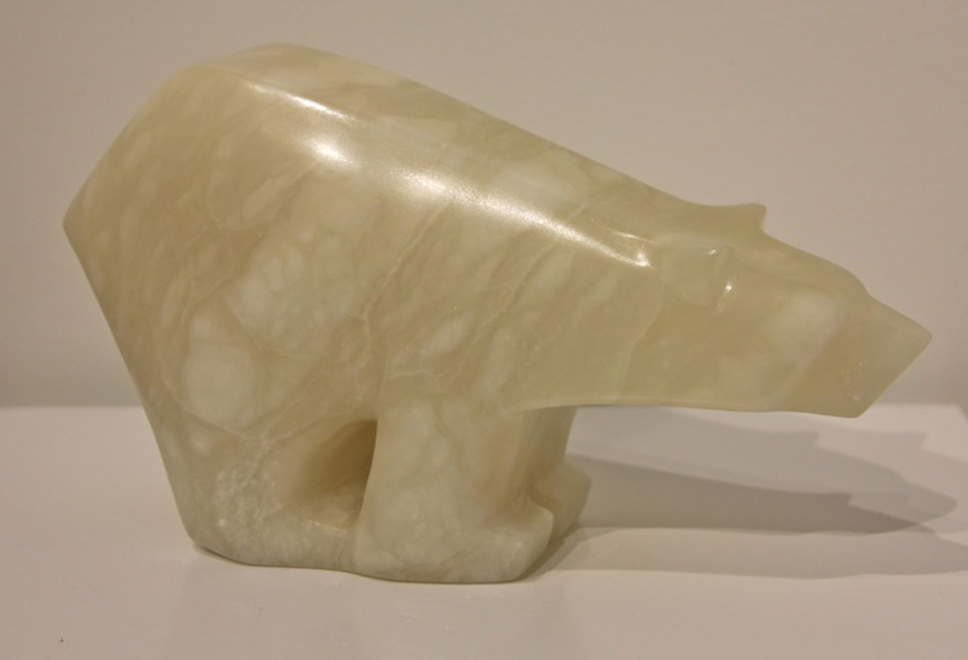 Large White Alabaster Bear, head down by Allan Waidman