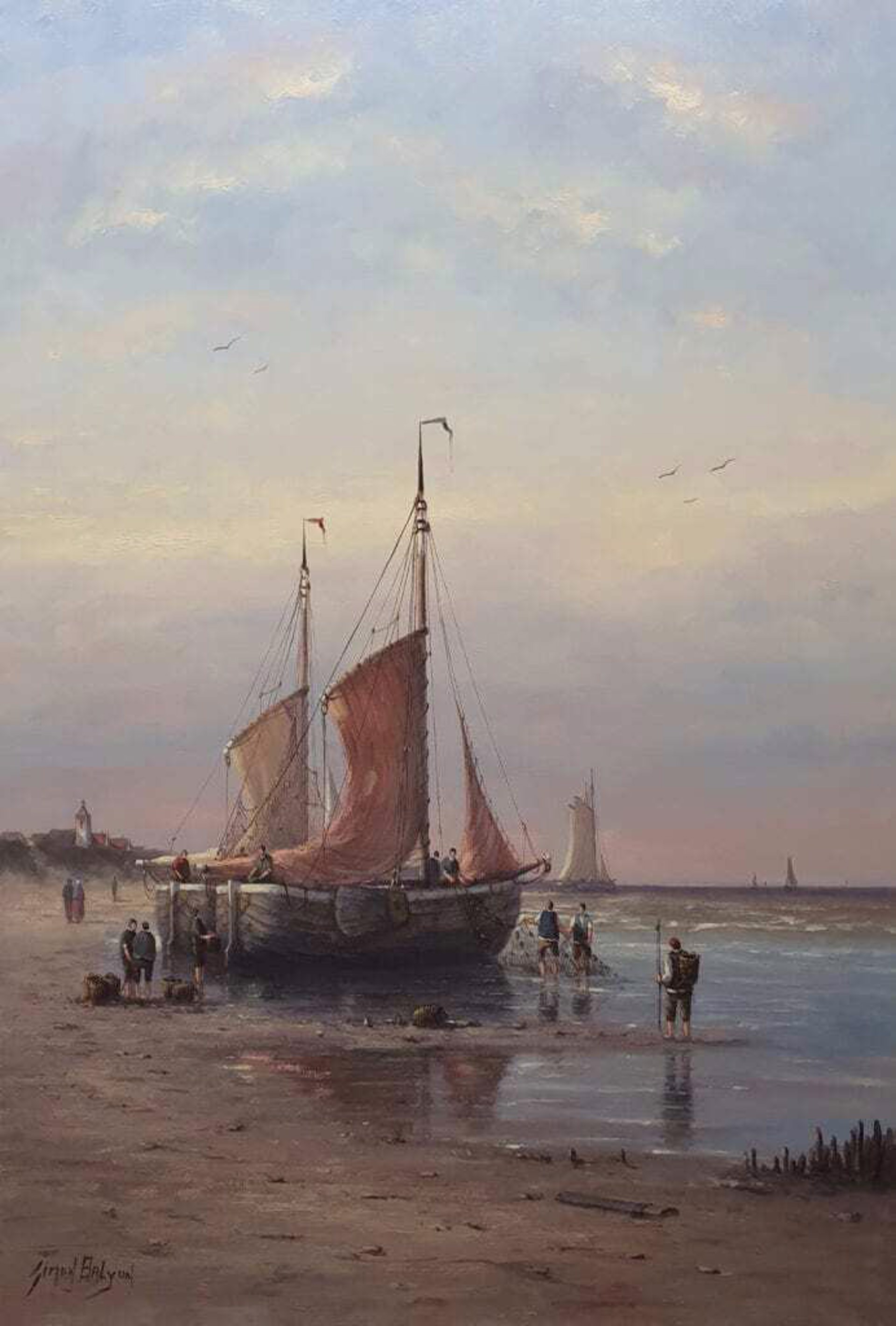 Old Dutch Fishing Boats at Sunset by Simon Balyon