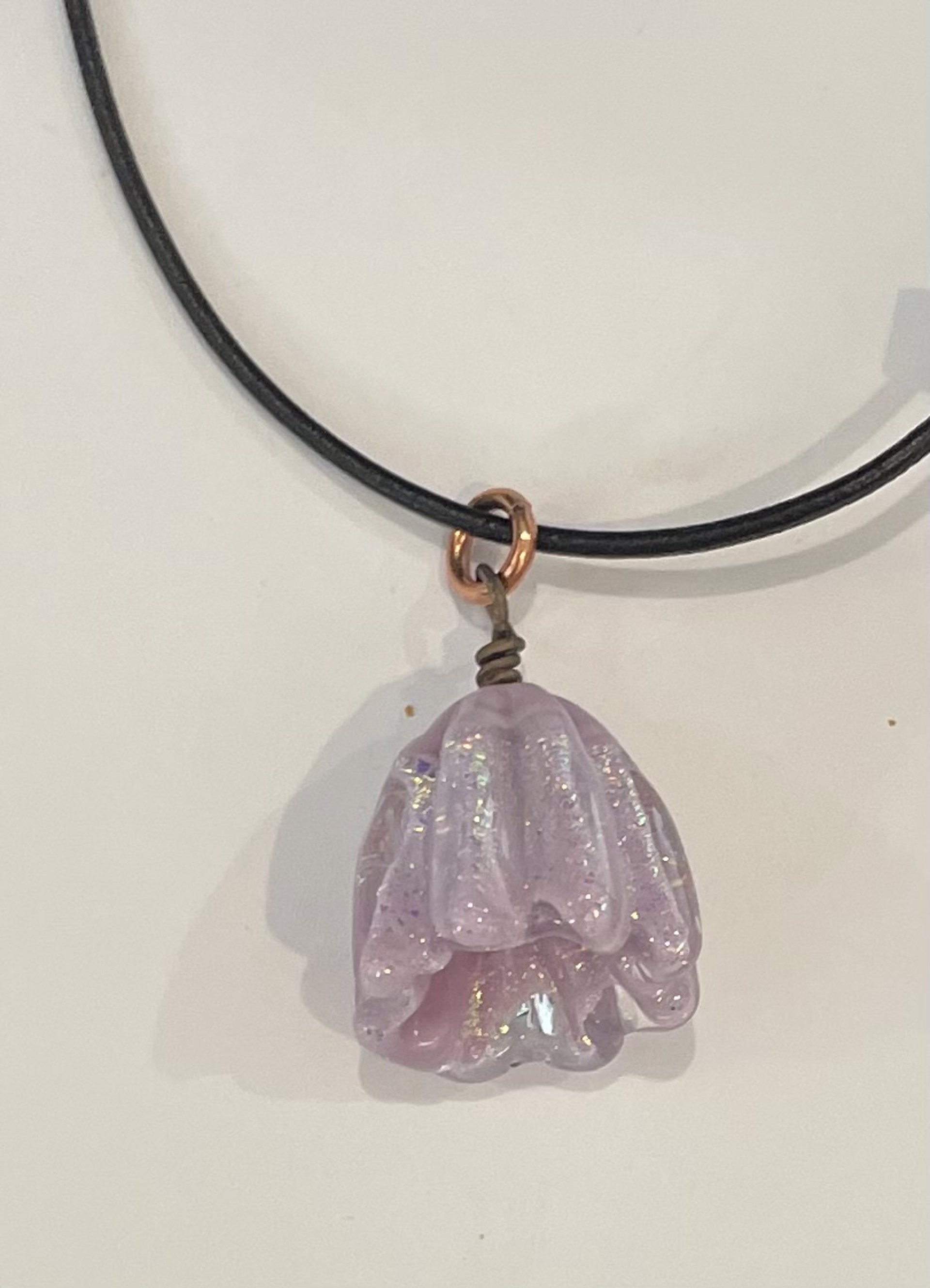 Pink Bellflower with Dichroic Necklace by Emelie Hebert