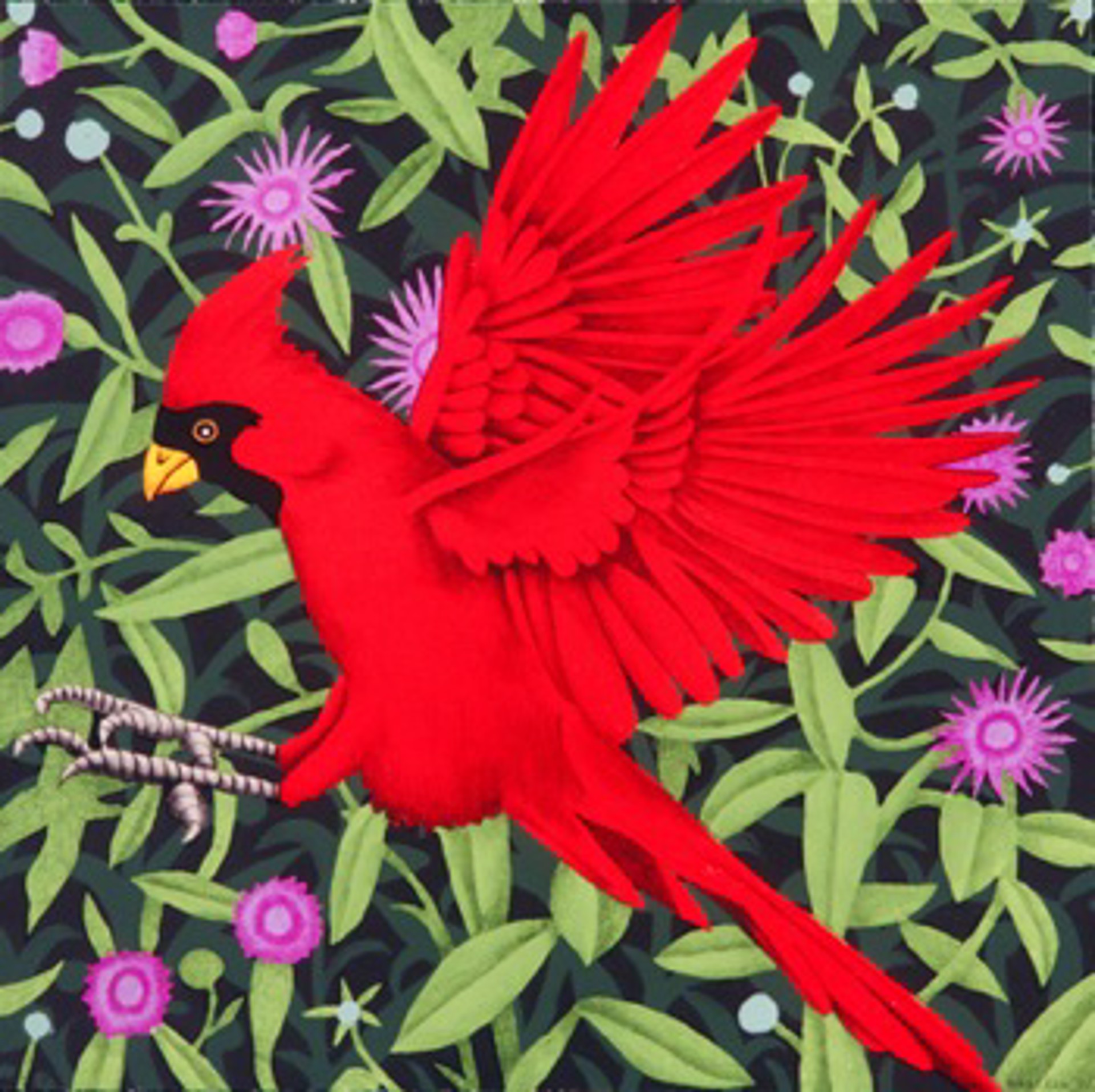 Cardinal with Thistles by Billy Hassell