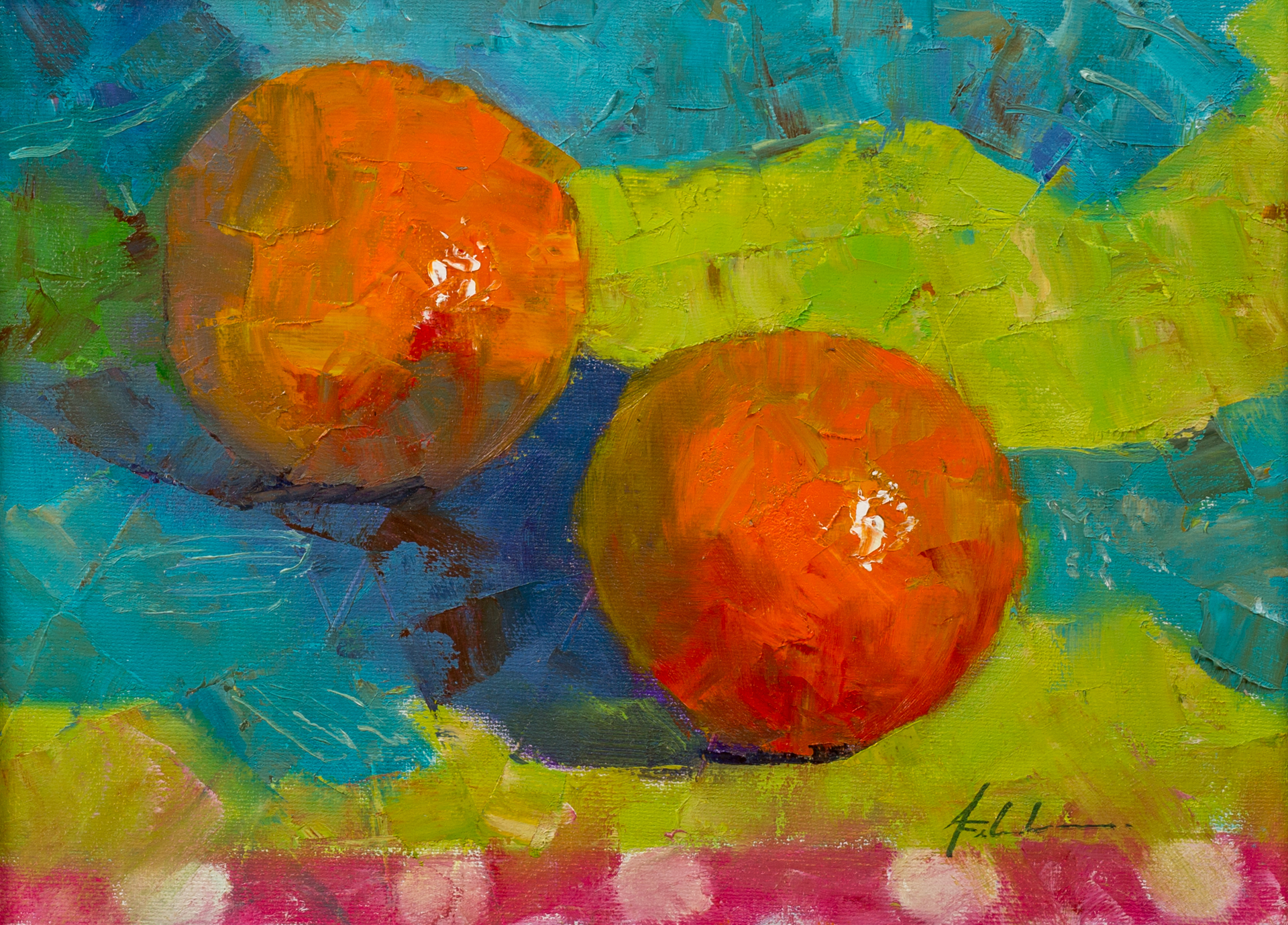 Oranges On Tea Towel by Ann Feldman