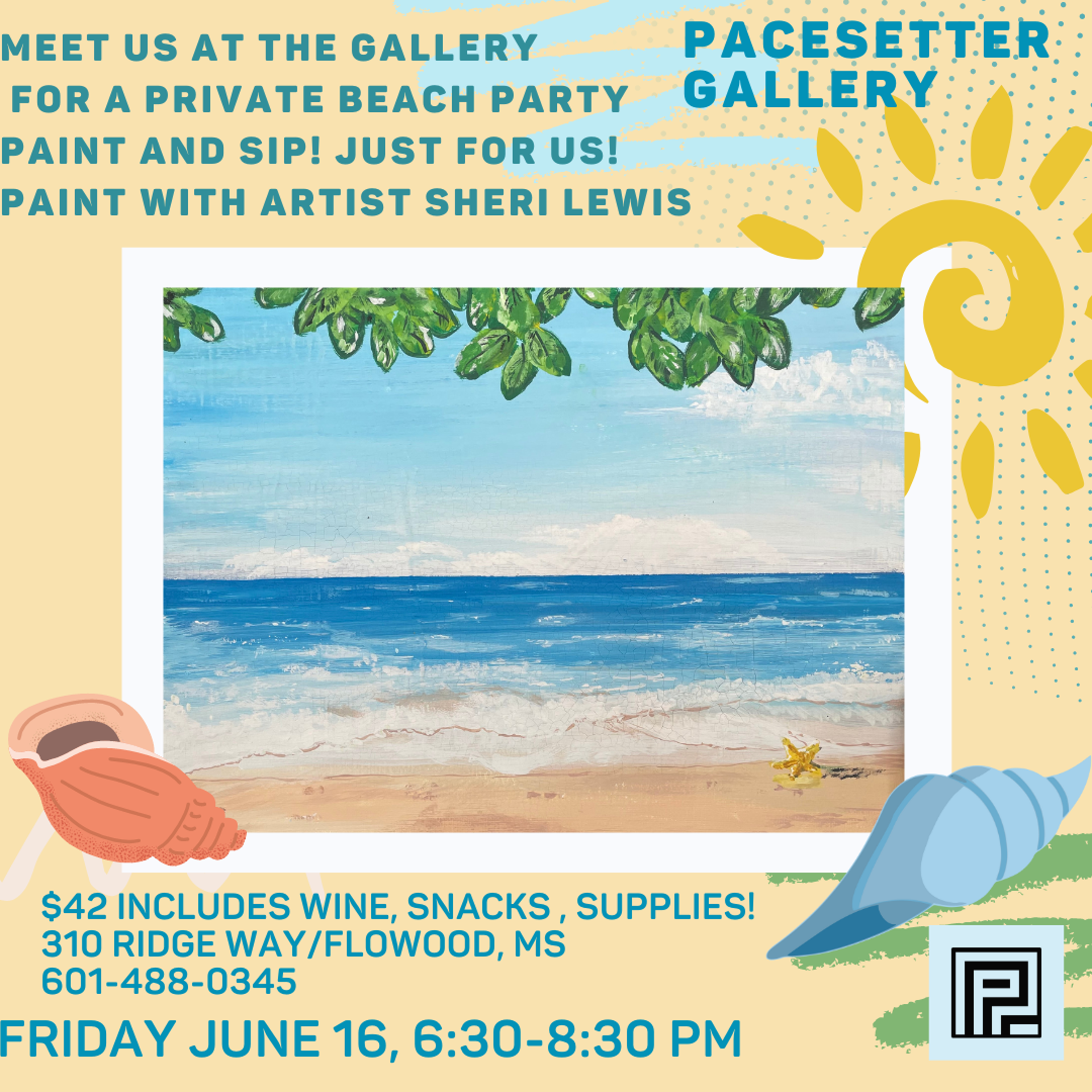 Private Beach Paint and Sip June 16 6:30 pm-8:30 pm by Pacesetter Merchandise