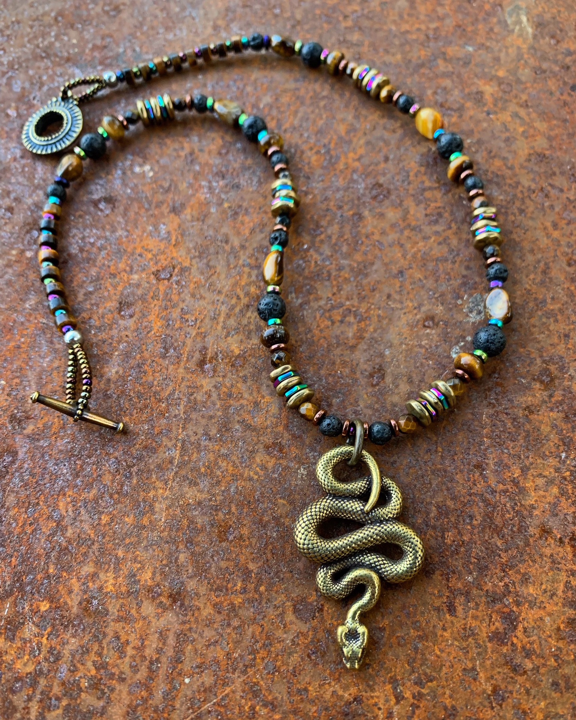 K820 Bronze Snake and Tiger Eye by Kelly Ormsby