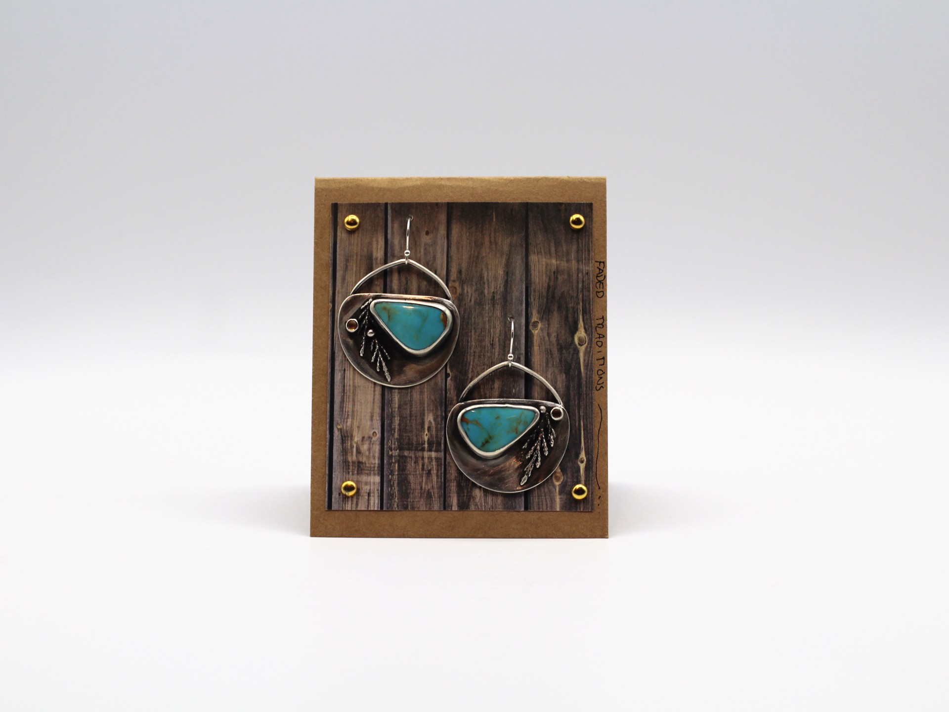 Kingman Turquoise Shield Earrings with Cast Juniper and Citrine by Ashley Hanna