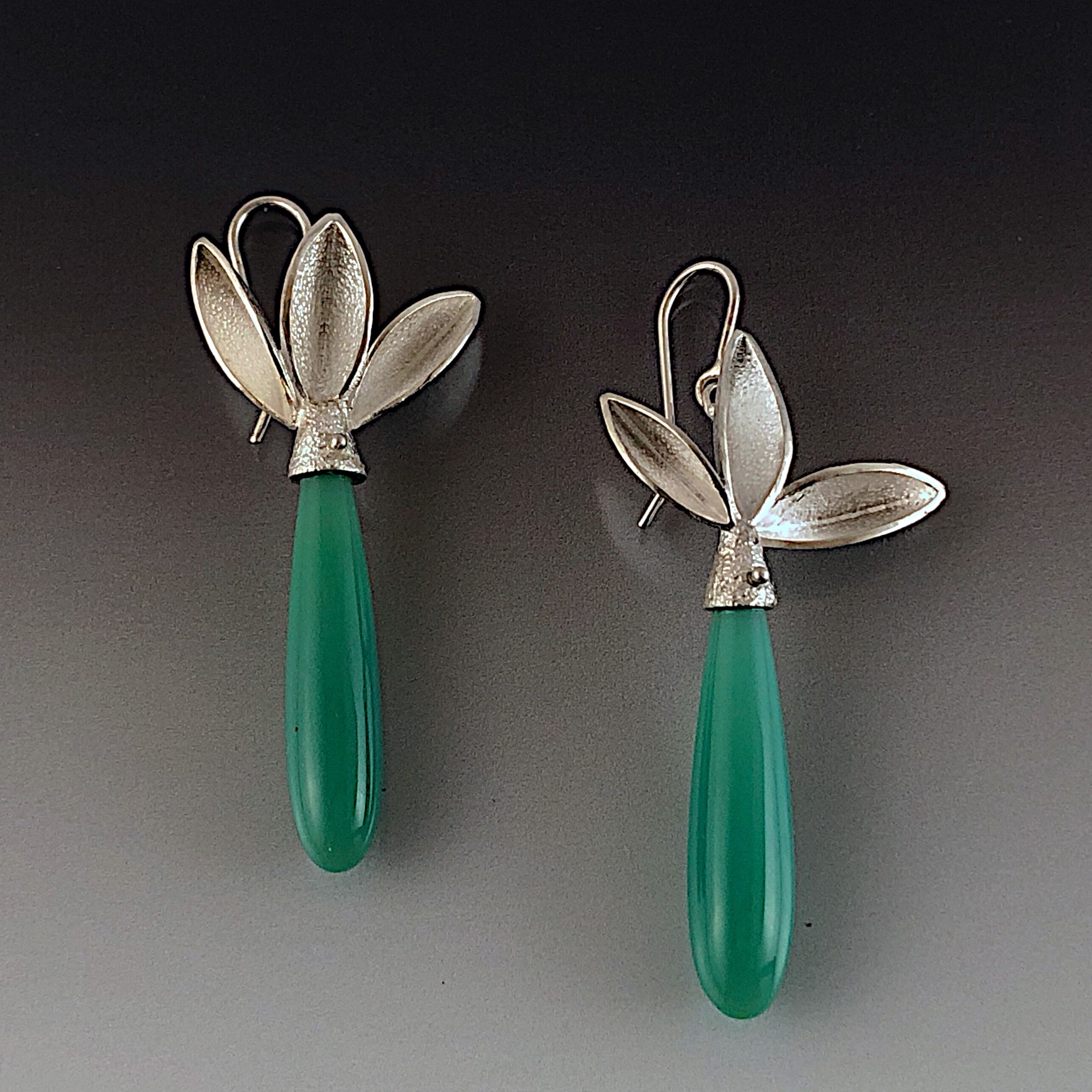 Three Petals Earrings with Chrysoprase by Marie-Helene Rake