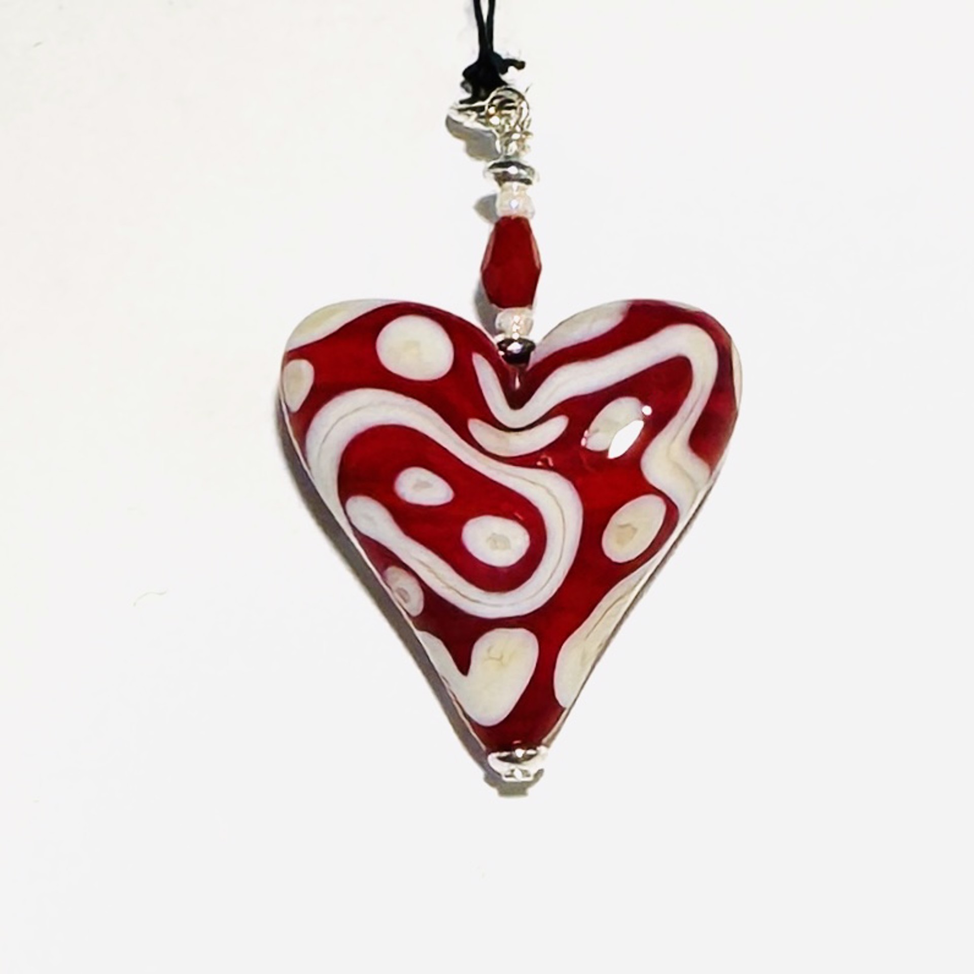 Red and Ivory  Heart Charm LS24-79 by Linda Sacra