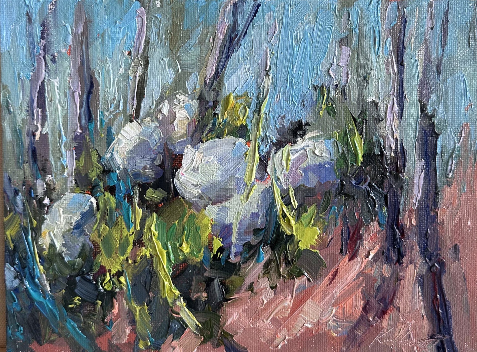 "White Hydrangea Walk" Original oil painting by Karen Hewitt Hagan