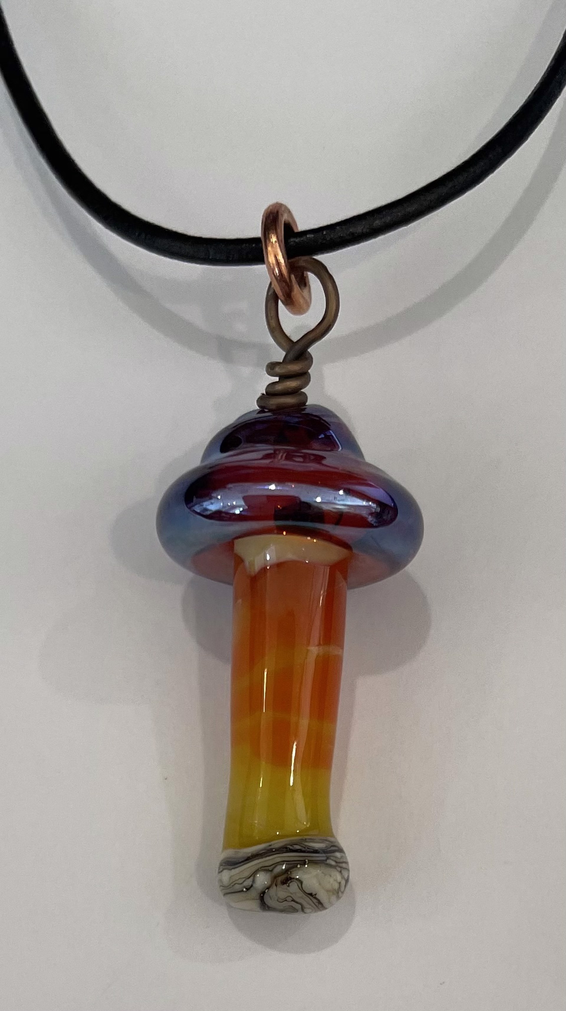 Silver Clio with Orange and Yellow Stem Mushroom Necklace by Emelie Hebert