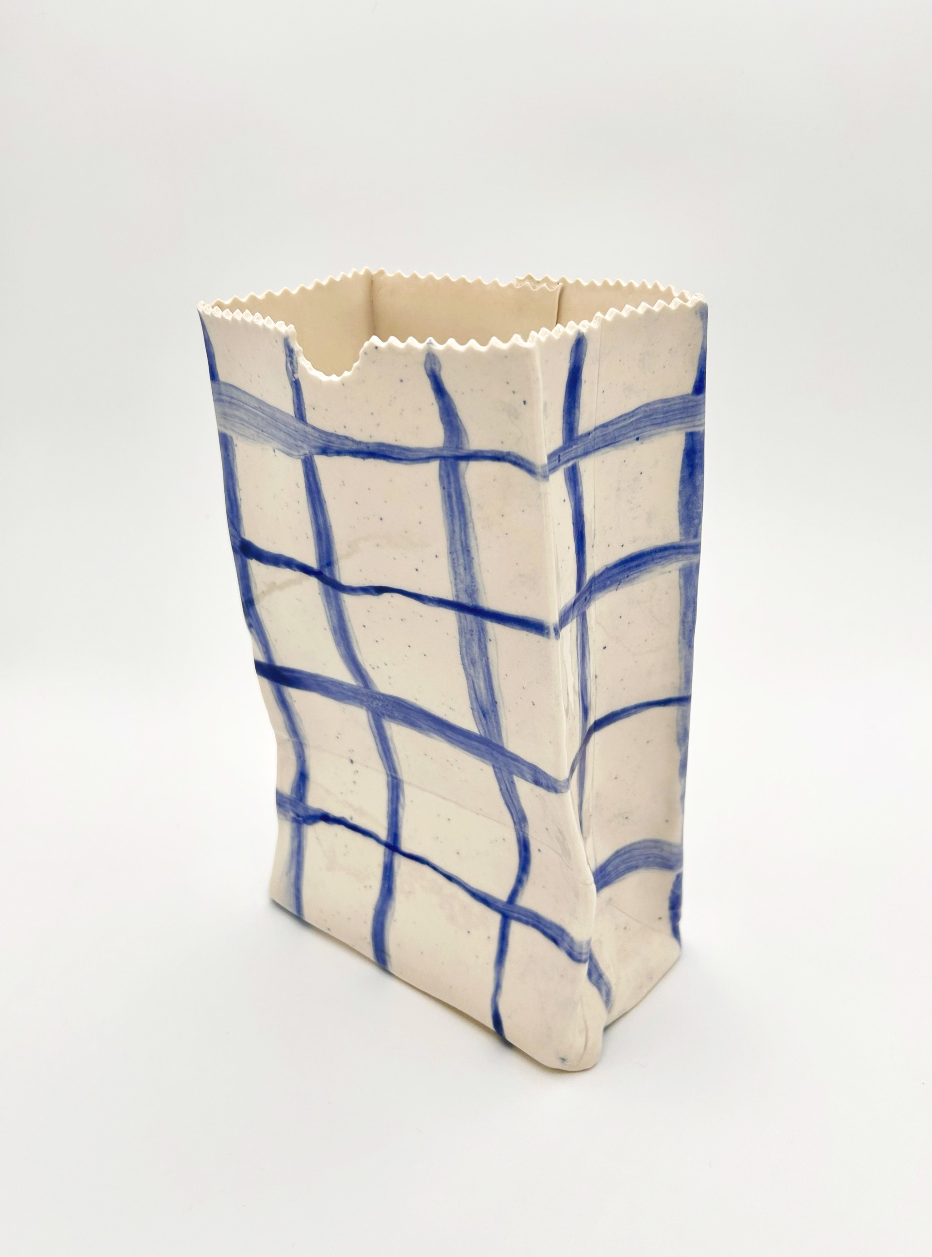Blue Grid Paper Bag by Chandra Beadleston