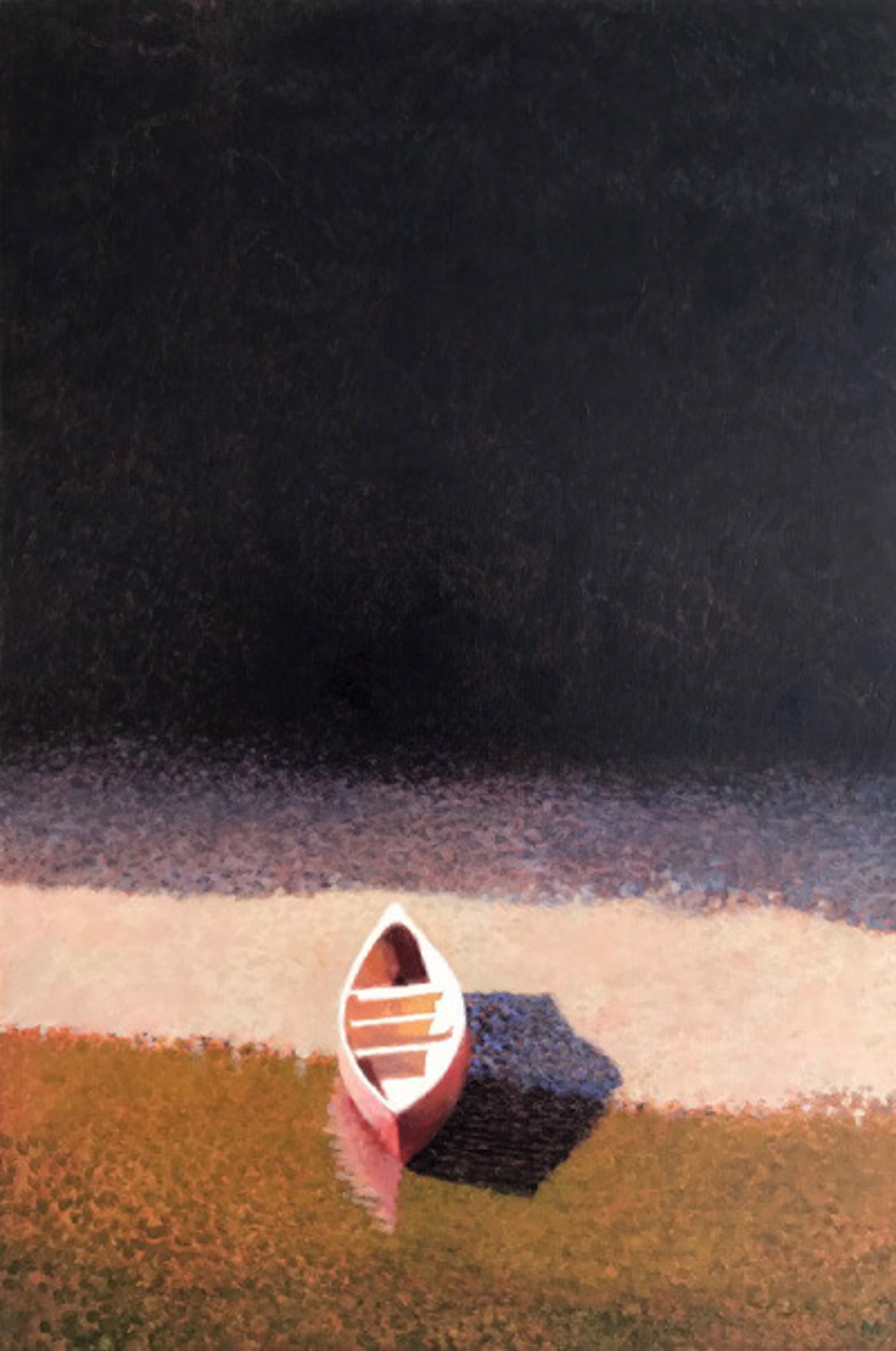 Red Canoe on Rocky Beach by Mary Robertson