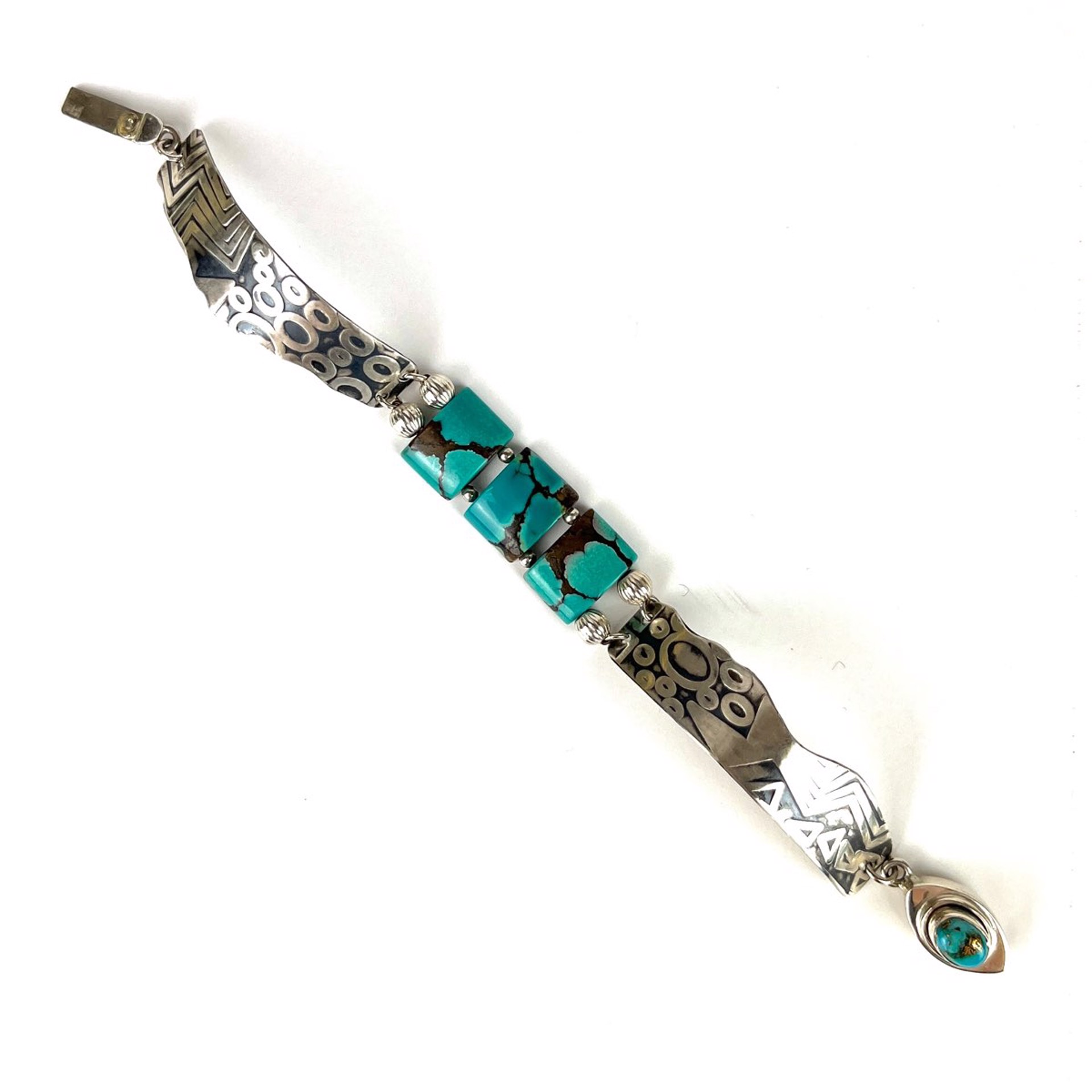Oldstock Turquoise Tiles and Sterling Silver Bracelet by Nola Smodic