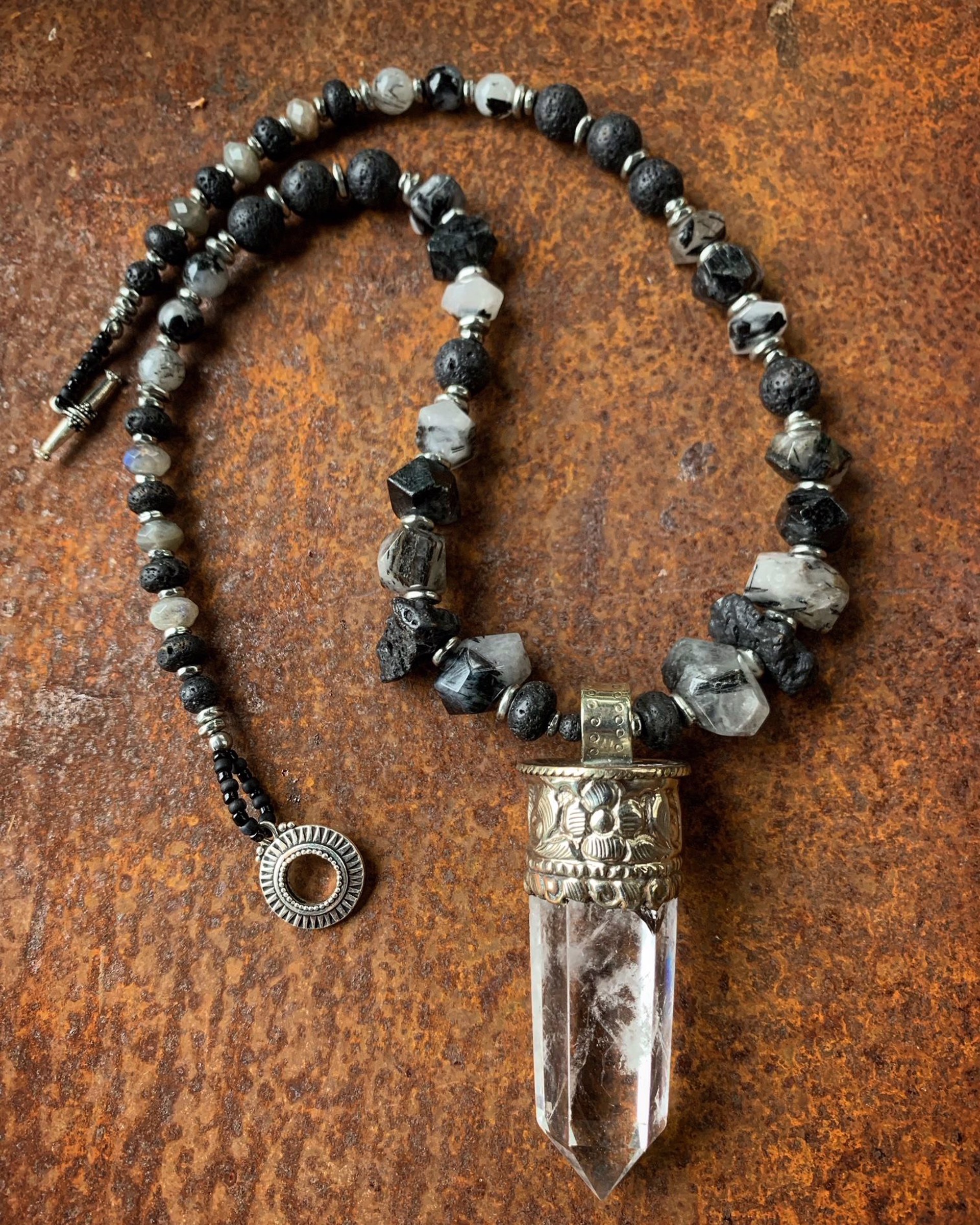 K752 Tibetan Crystal and Lava Necklace by Kelly Ormsby
