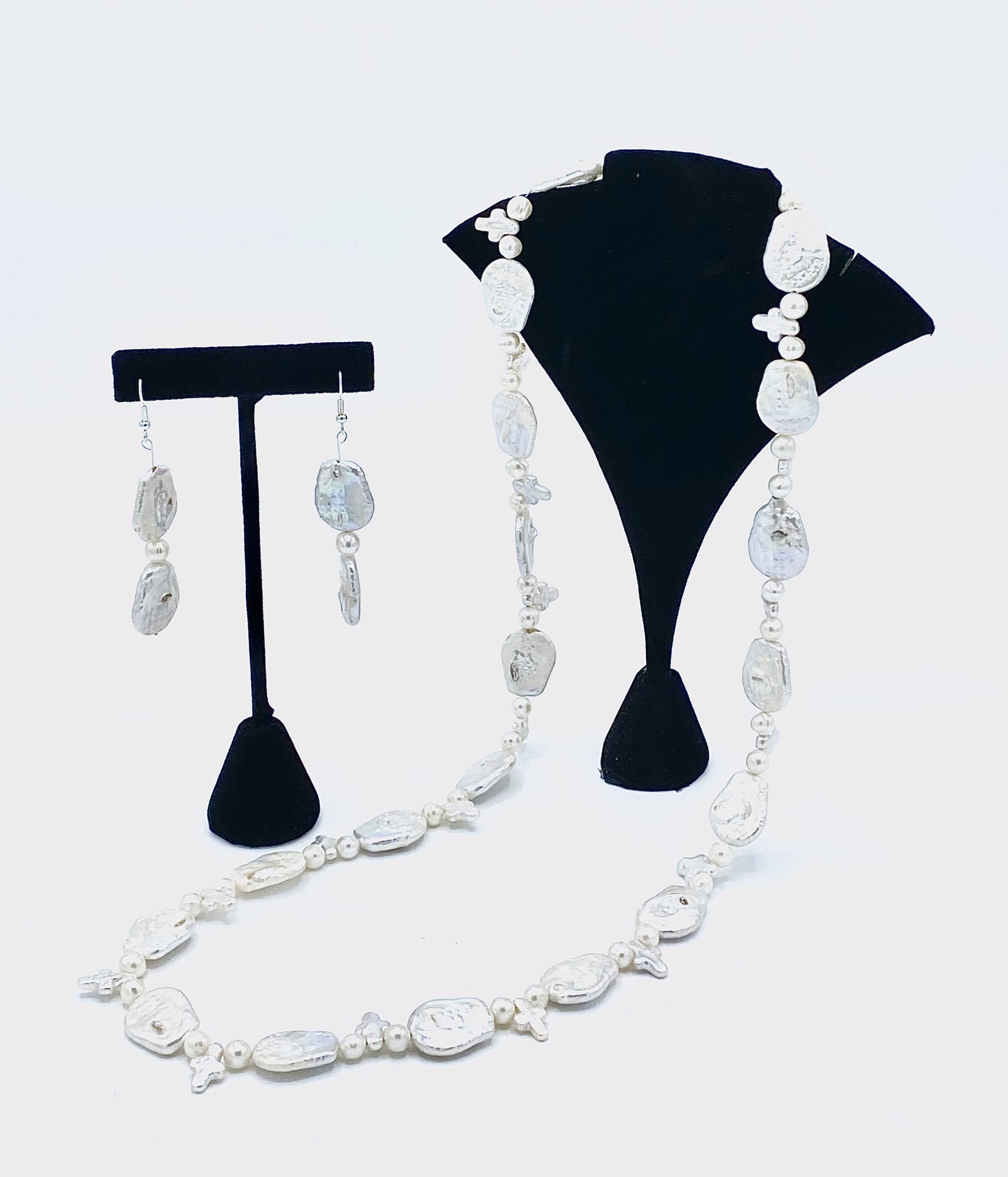 Cultured Pearl Long Necklace and Earrings by Patrice Box