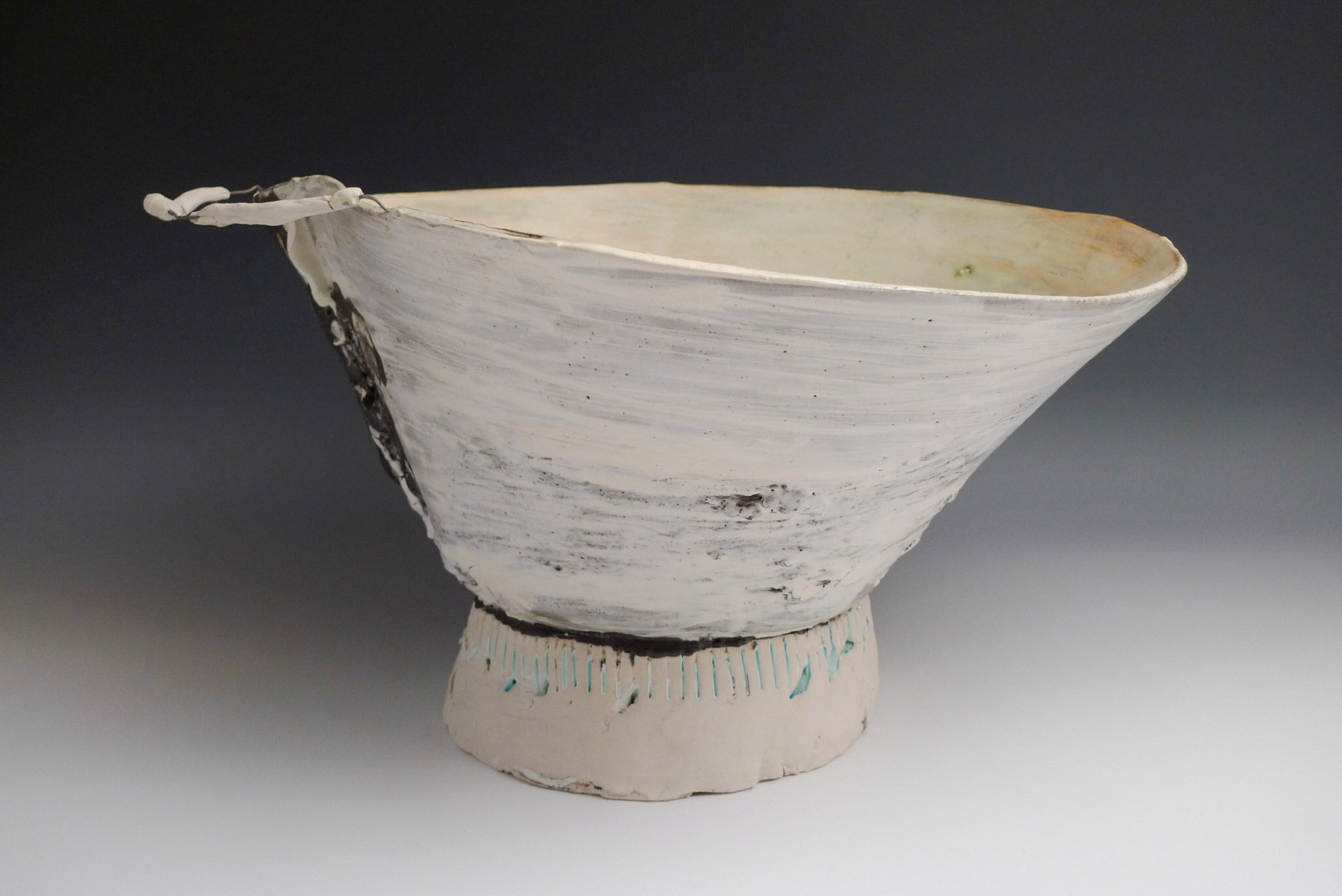 Cream and White Bowl with Pedestal by Ani Kasten
