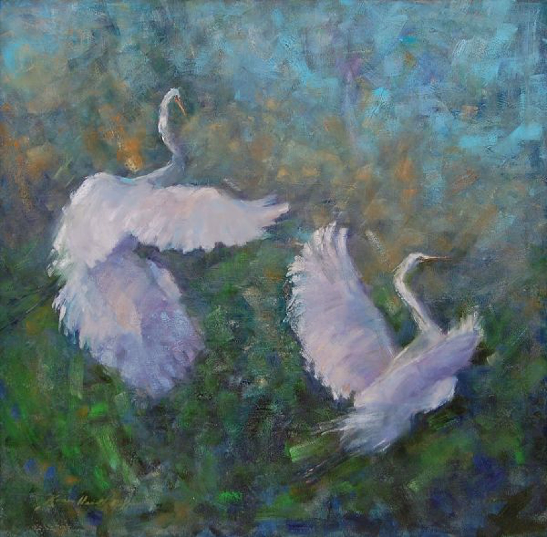 Soaring (Great Egrets) by Karen Hewitt Hagan