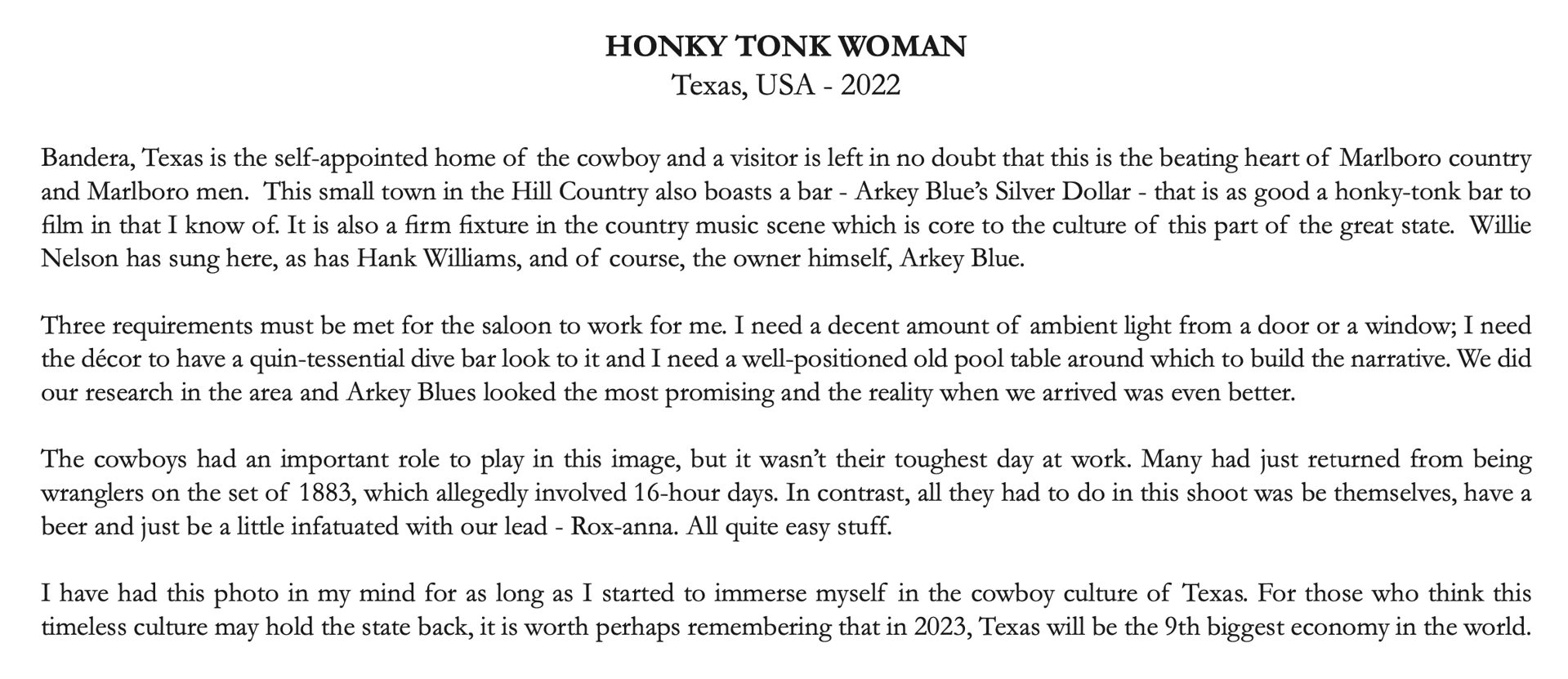 Honky-Tonk Woman by David Yarrow