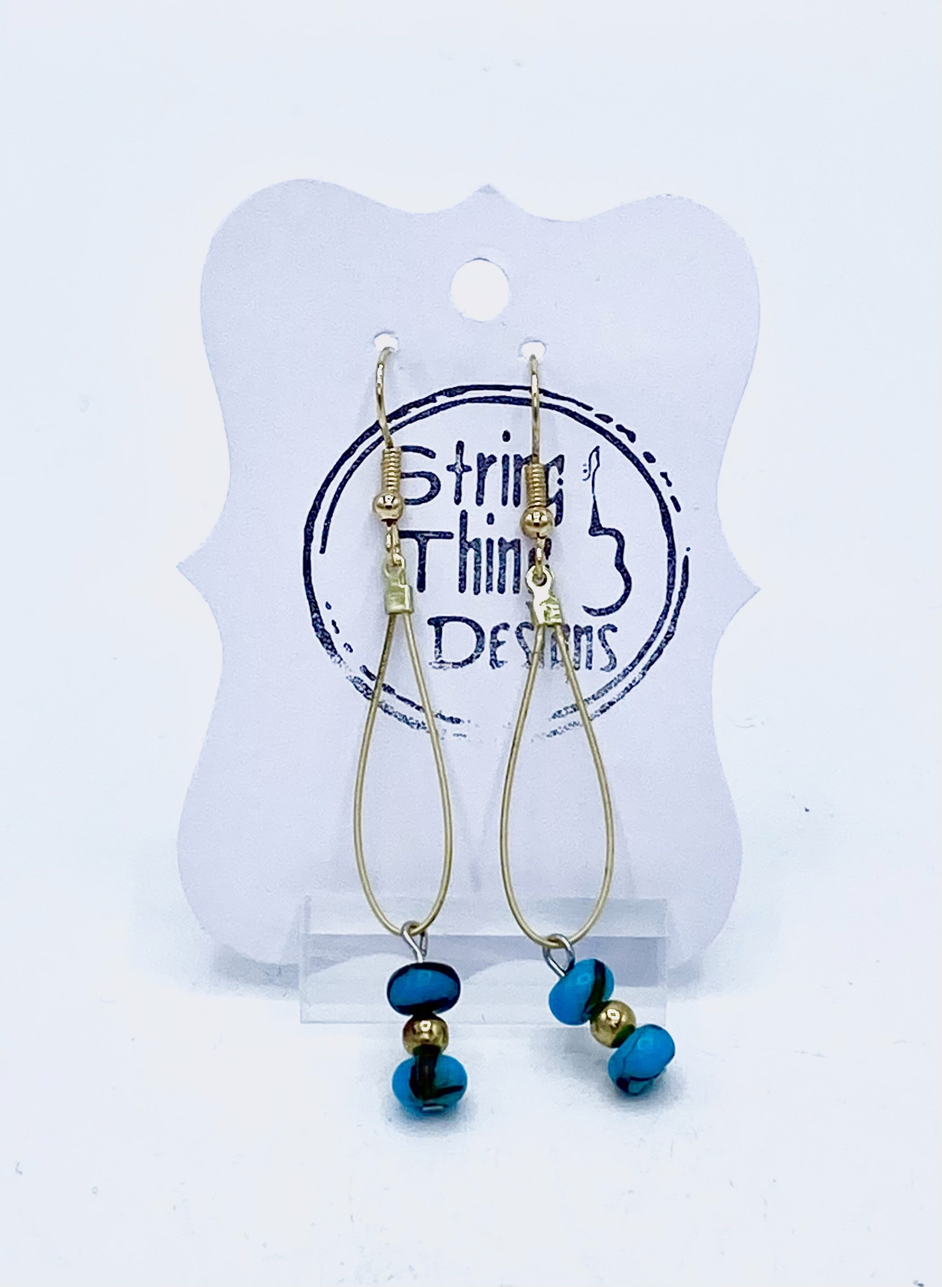 Guitar String Turquoise Bead Earrings by String Thing Designs