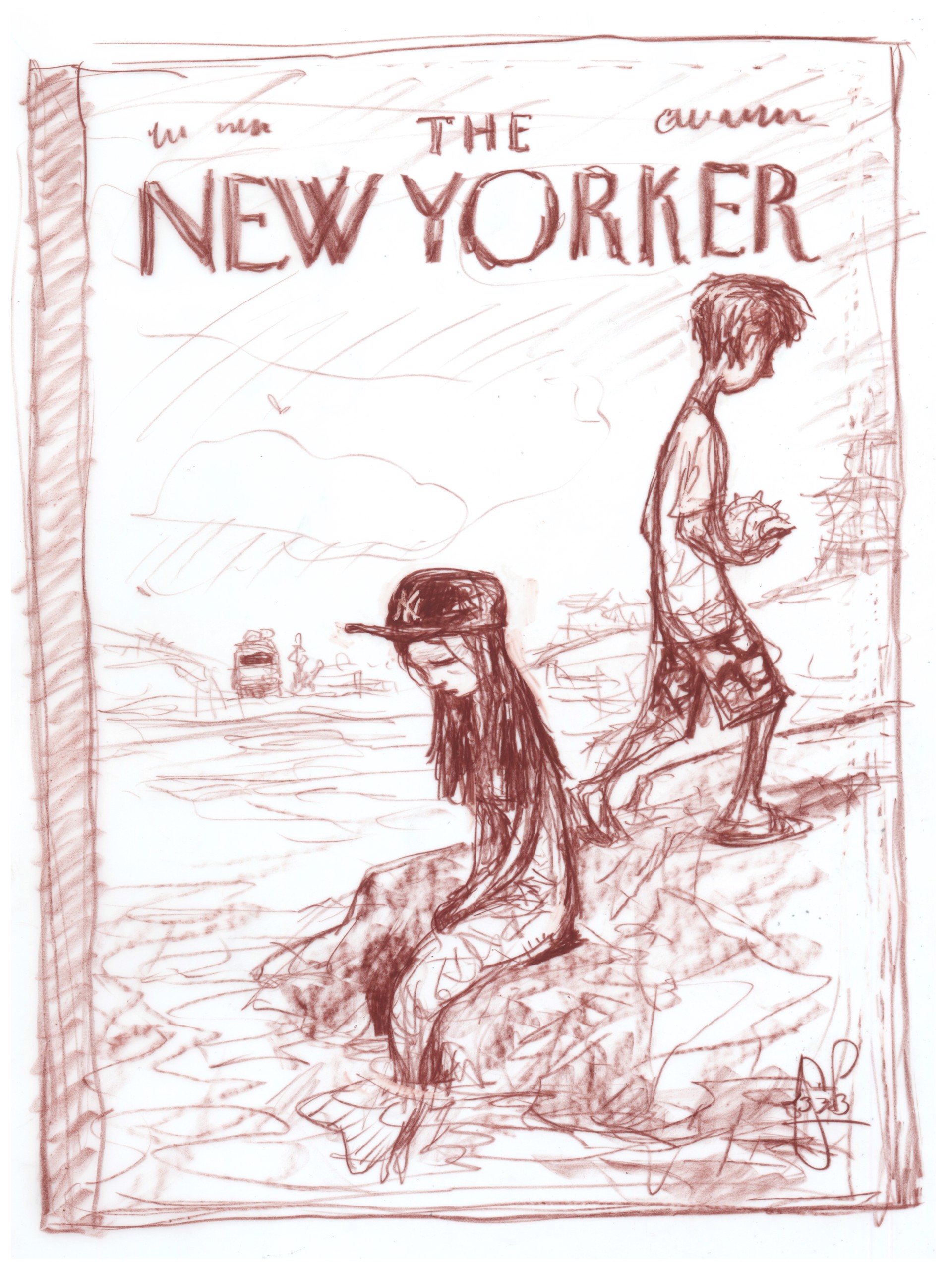 Proposed sketch for New Yorker cover "Summer's end" by Peter de Sève