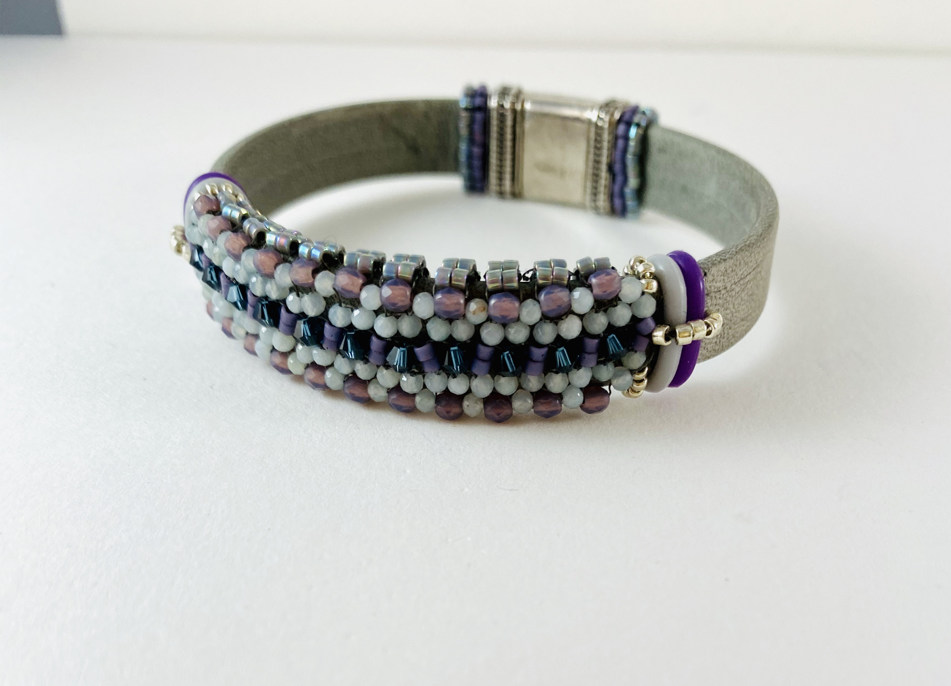 Angelite Swarovski Crystal Beaded Leather Bracelet by Barbara Duimstra