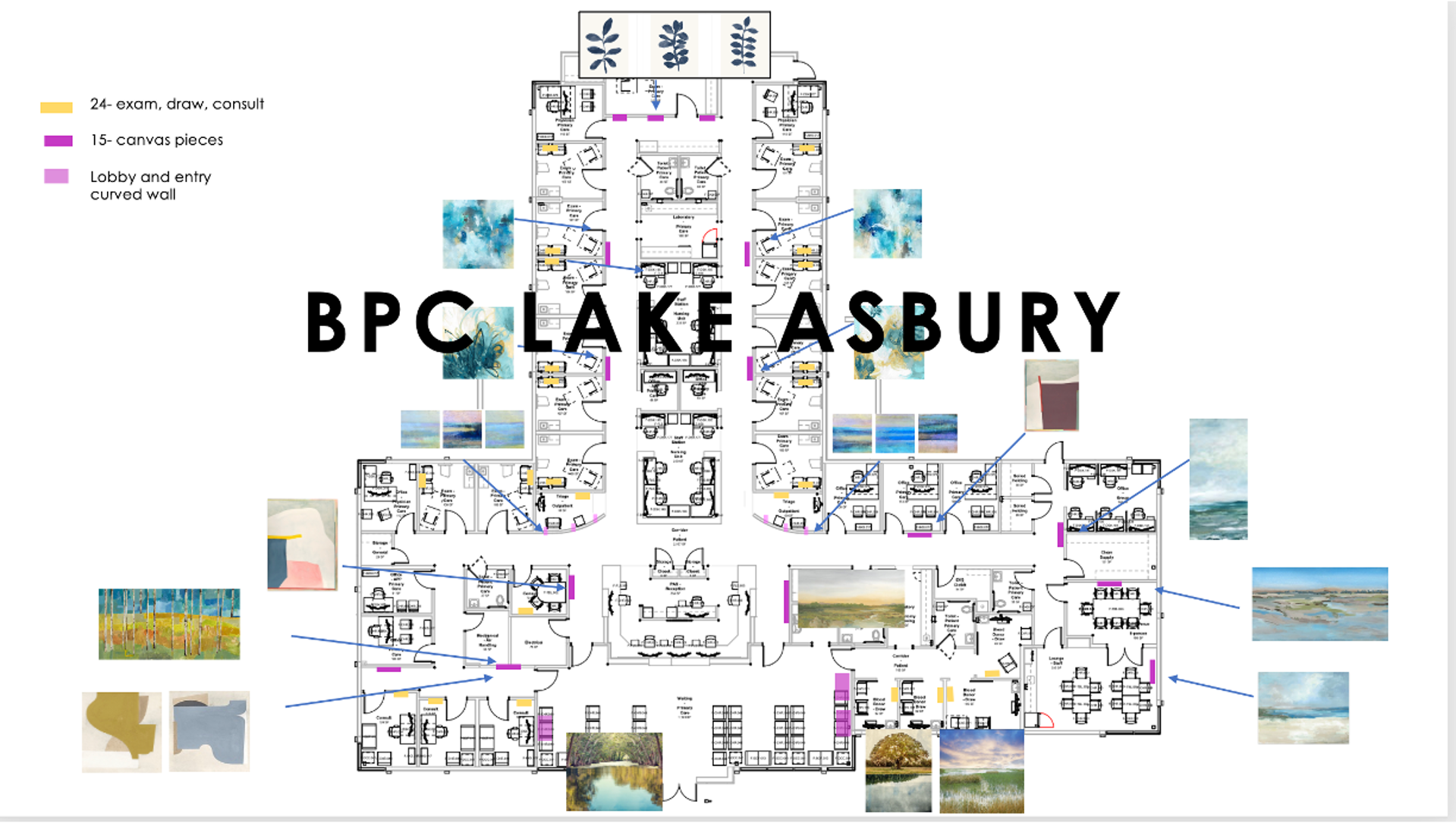 BPC LAKE ASBURY- 14 framed prints on canvas, 2 UNF canvas, 6 Denise Choppins, 3 Framed Hagers by Printwork