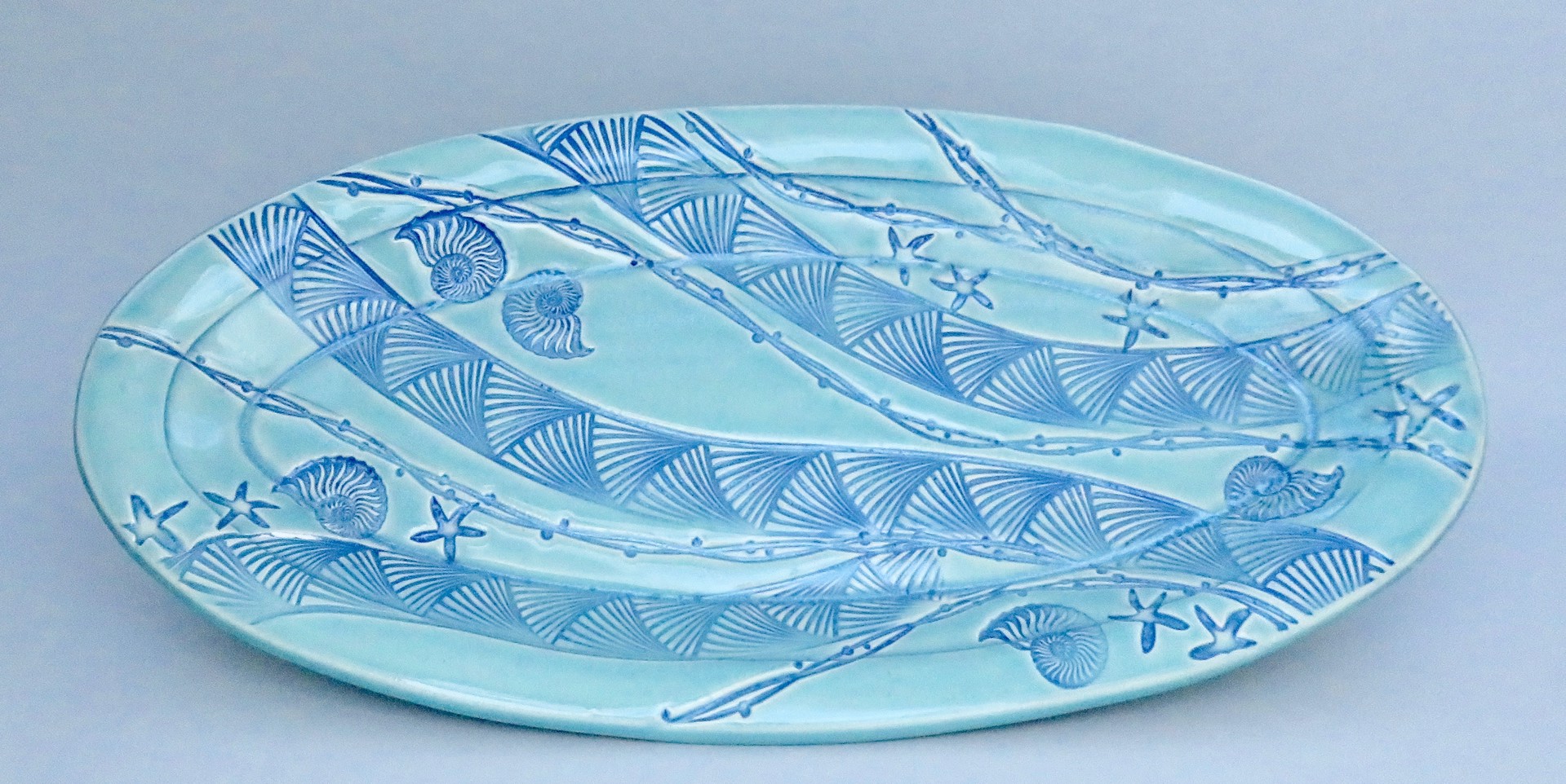 Oblong Tray - Imprint Soft Turquoise - M#412 by Marty Biernbaum