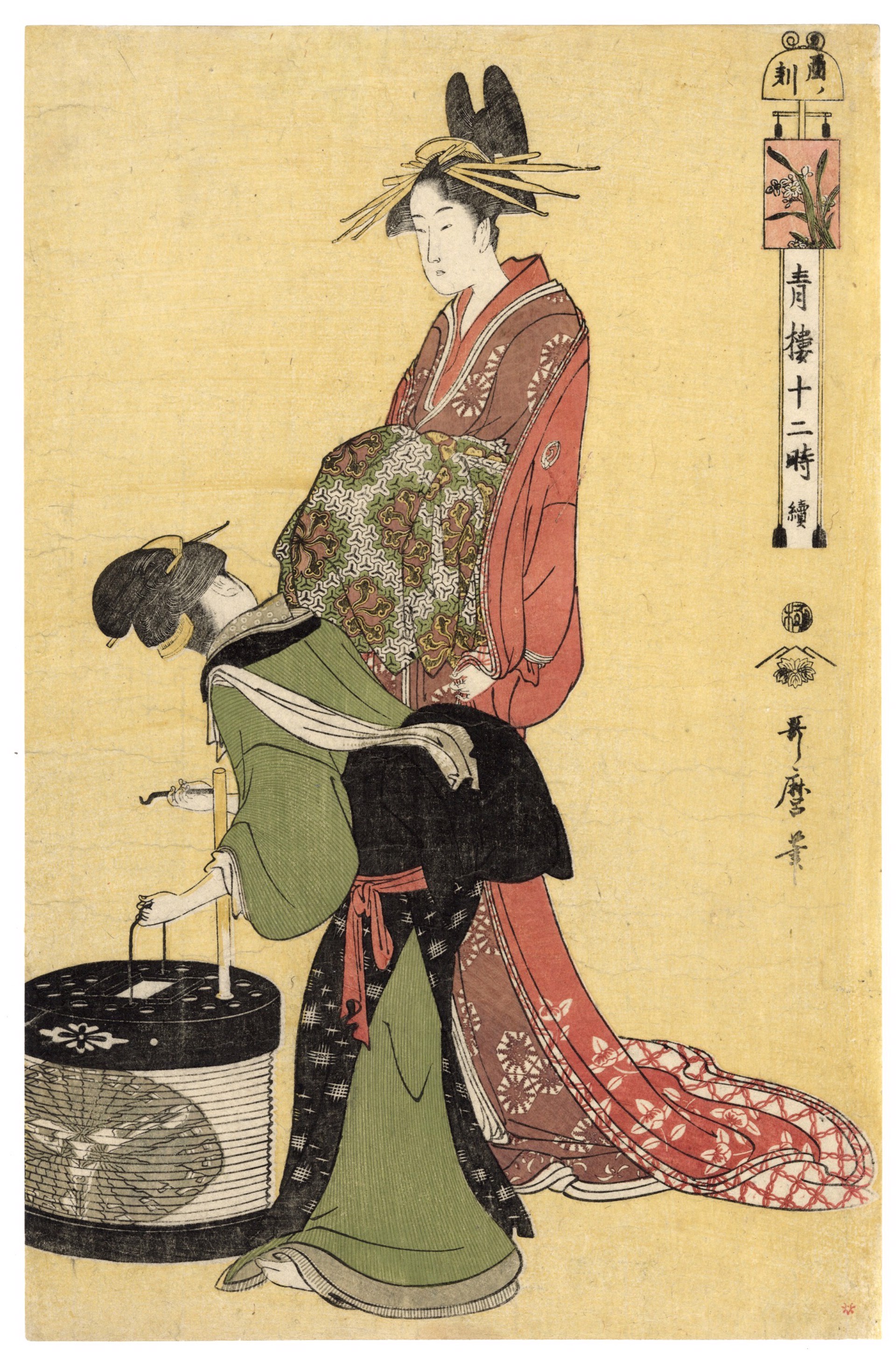 #10 Hour of the Cock (Tori no Koku) 6 PM (5 - 7 PM) by Utamaro