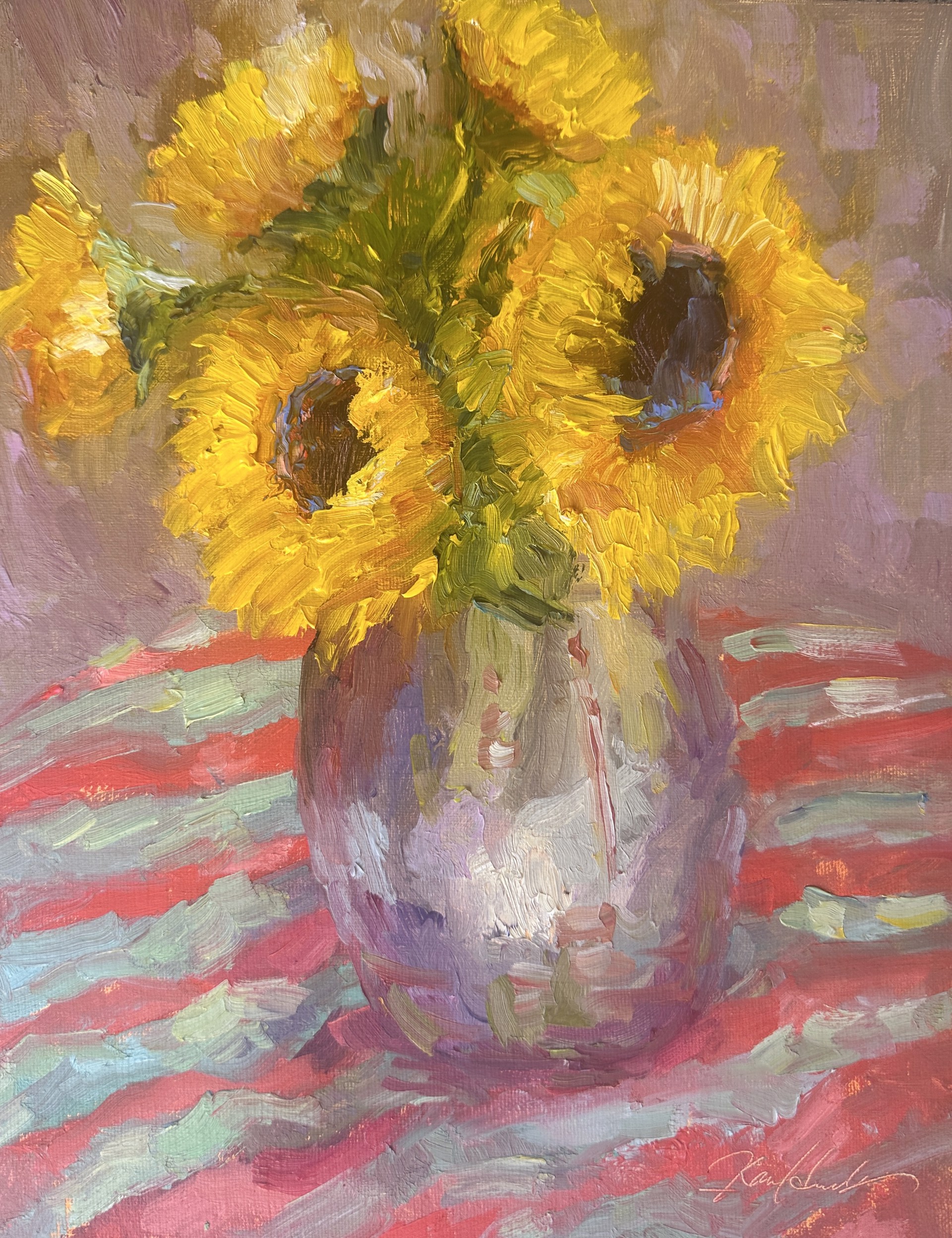 Sunflowers and Red Stripes by Karen Hewitt Hagan