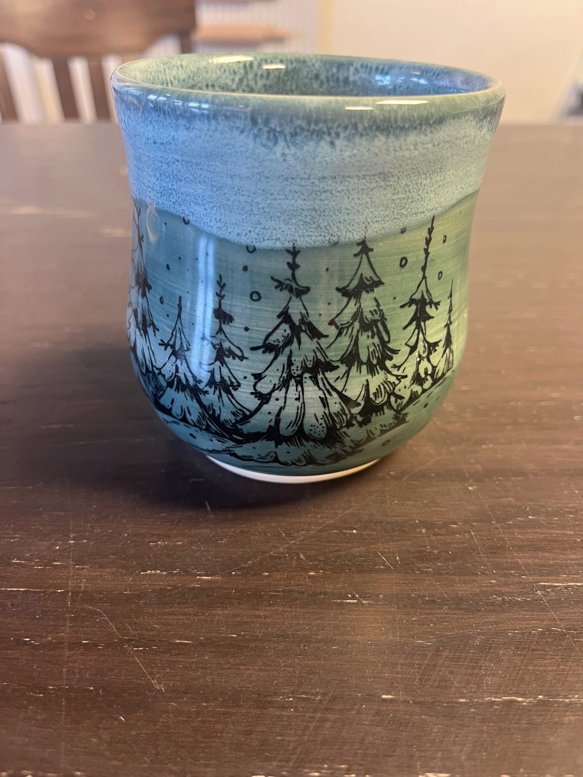Green Snowy Tree Cup by Katy Nickell