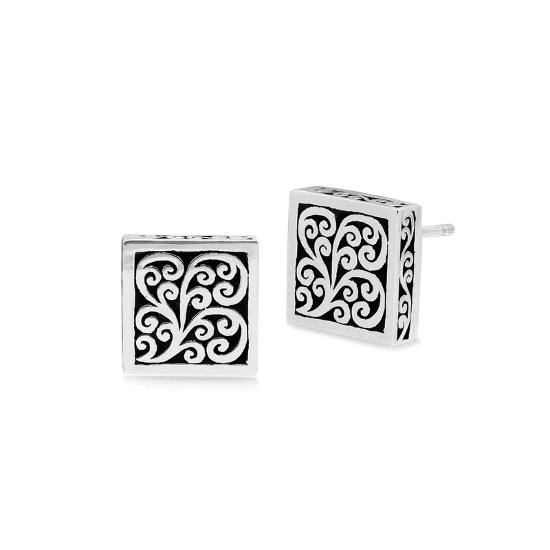 1090 Intricate Scroll Flat Square Stud Earring 13mm (SO) by Lois Hill
