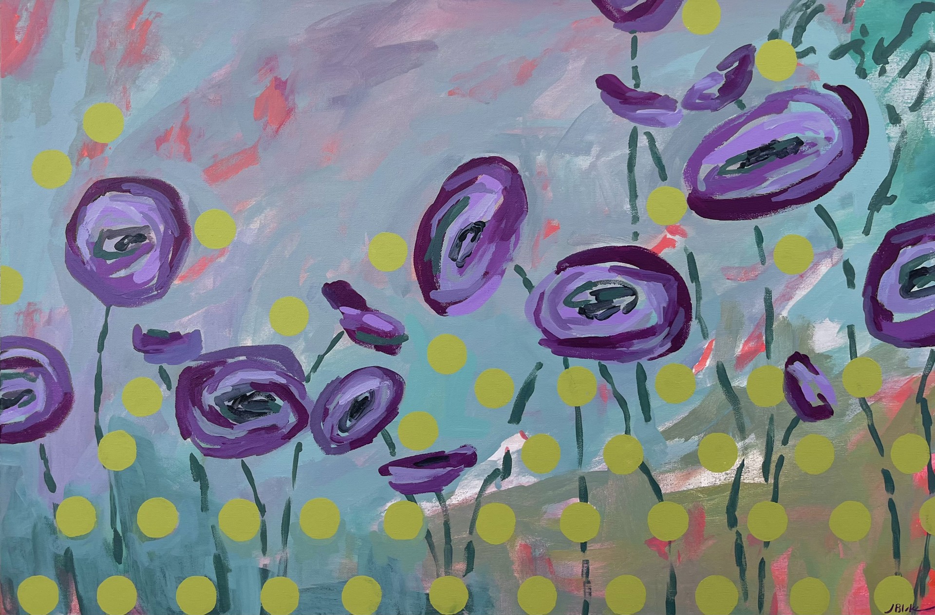 Purple Poppies and Polka Dots by Julia Blake