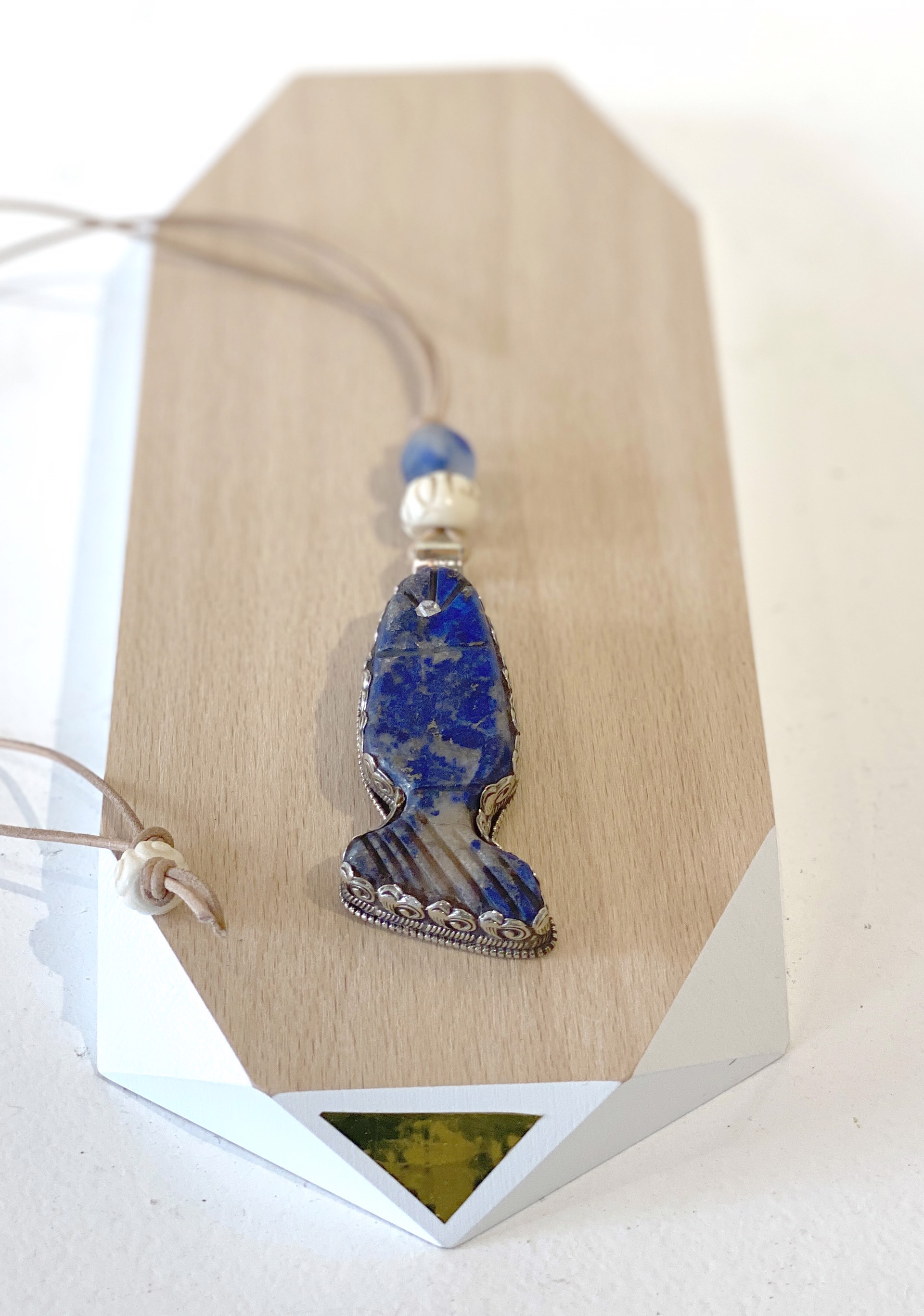 Lapis Fish Bone And Recycled Glass Beads by Melissa Turney