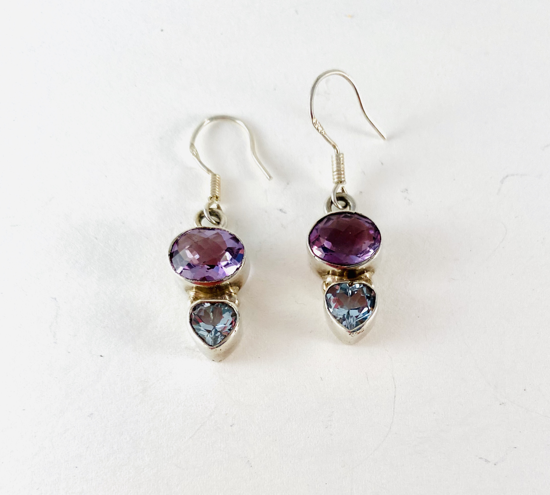 Amethyst and  Blue Topaz Earrings. #38 by Angela Hall