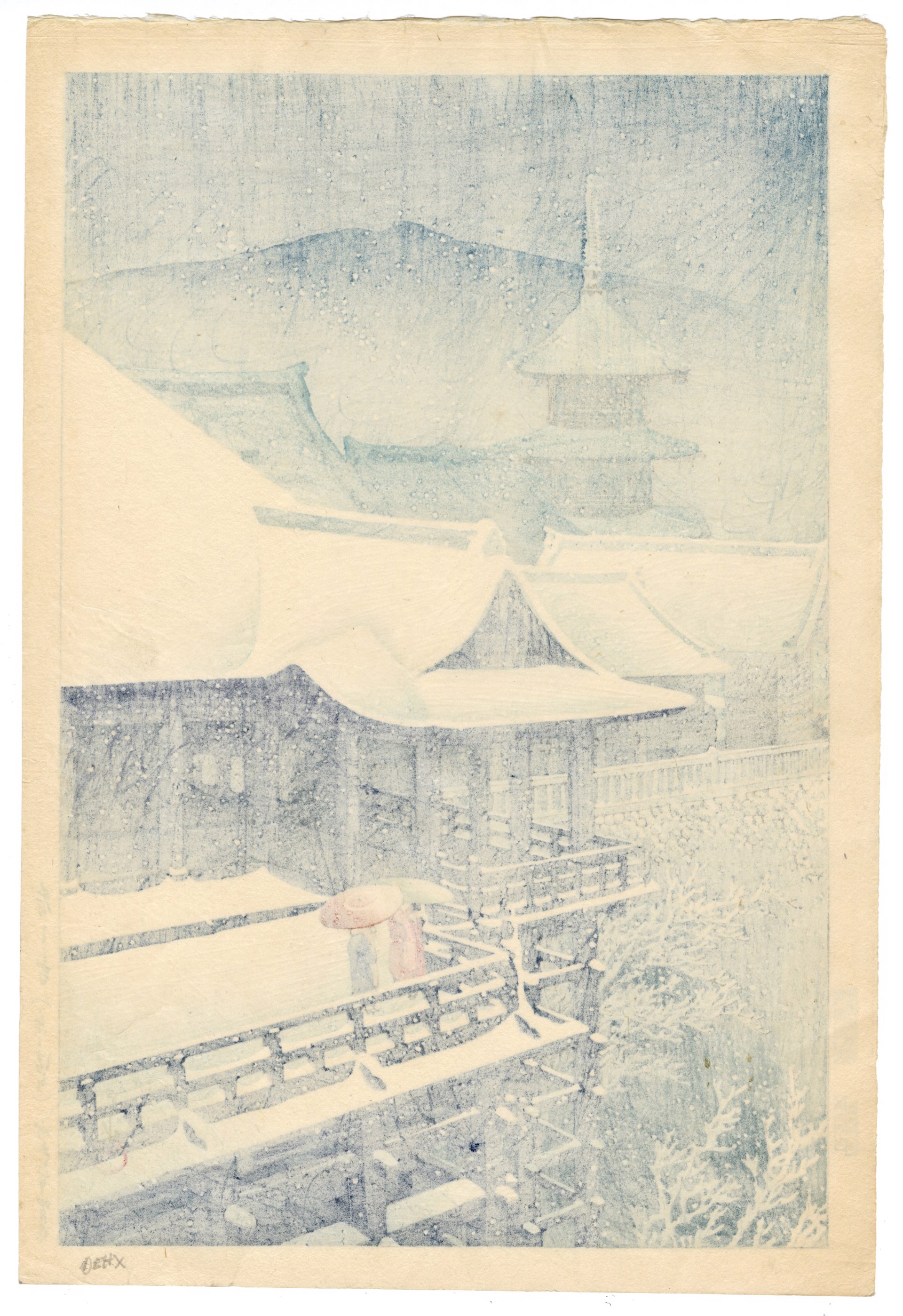 Spring Snow at Kiyomizu Temple, Kyoto by Hasui