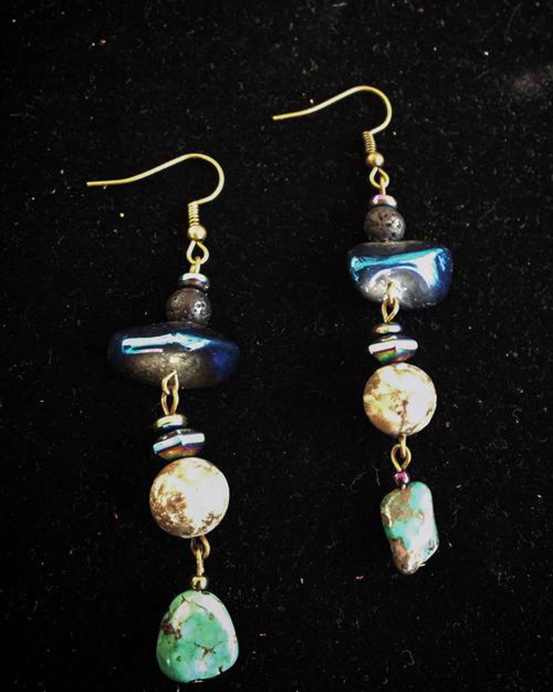 K251 Triple Drop Turquoise and Hematite Earrings by Kelly Ormsby