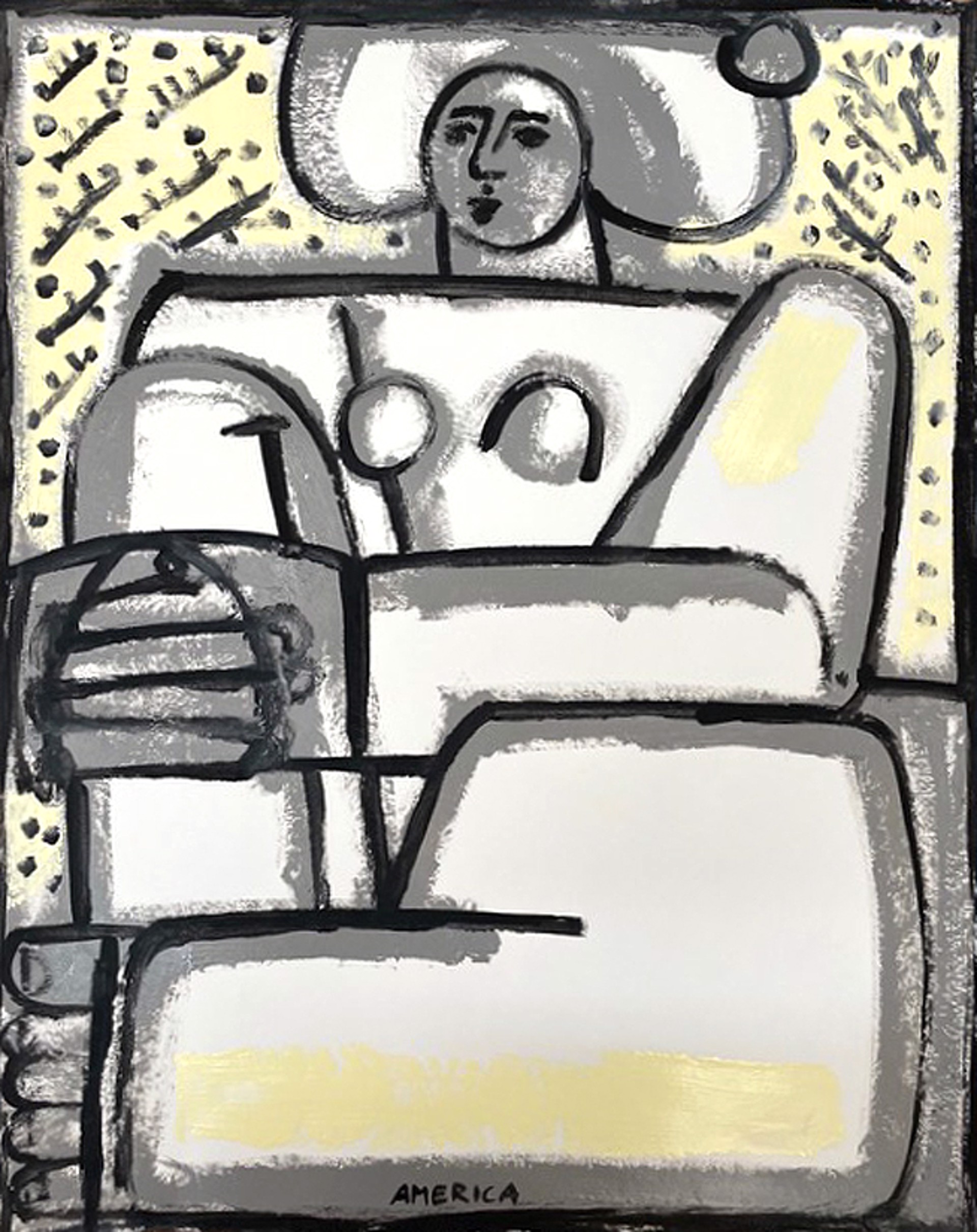 America Martin Painting of a woman in grey and yellow