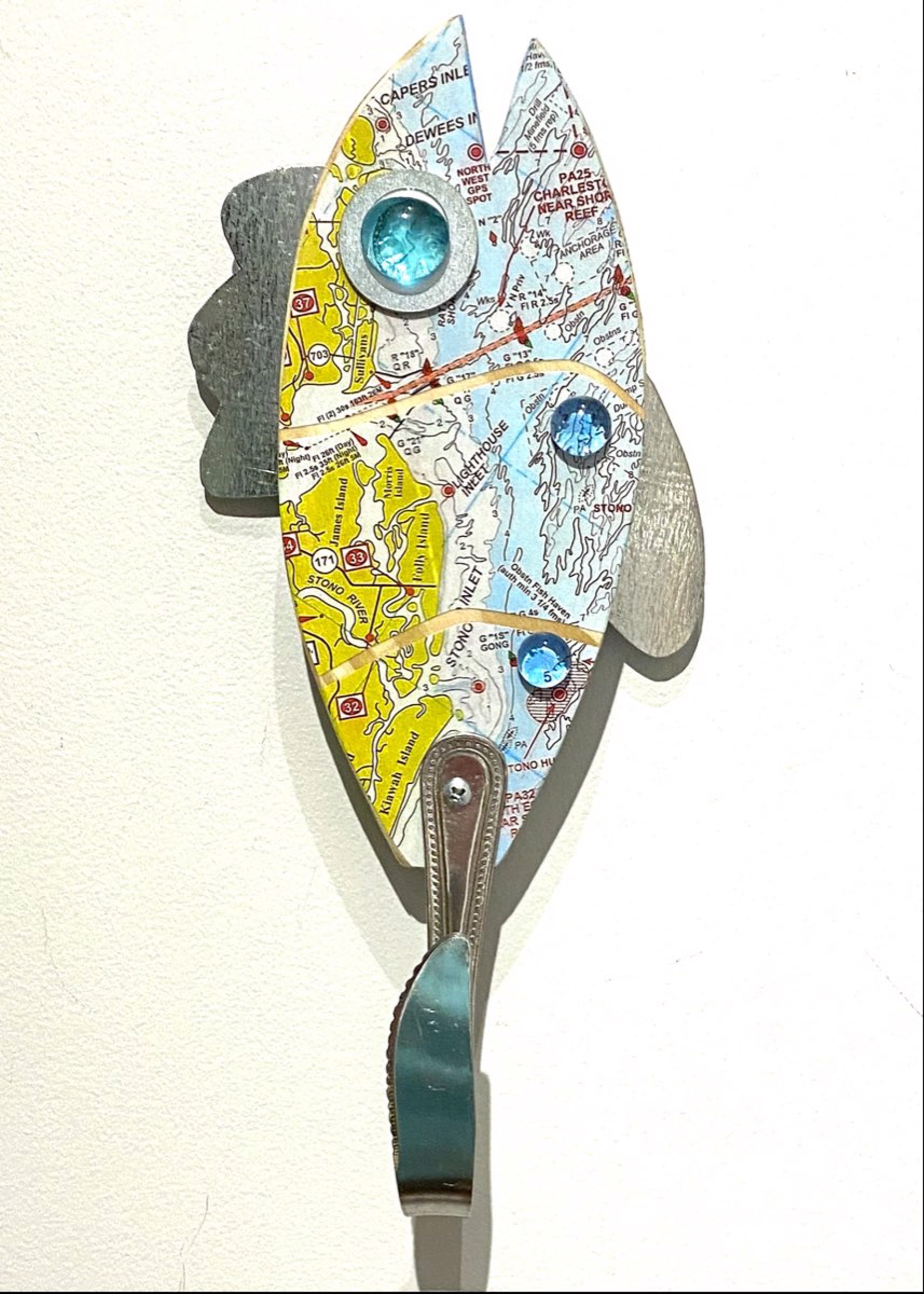 Map Fish with Silverware Hook by Jo Watson