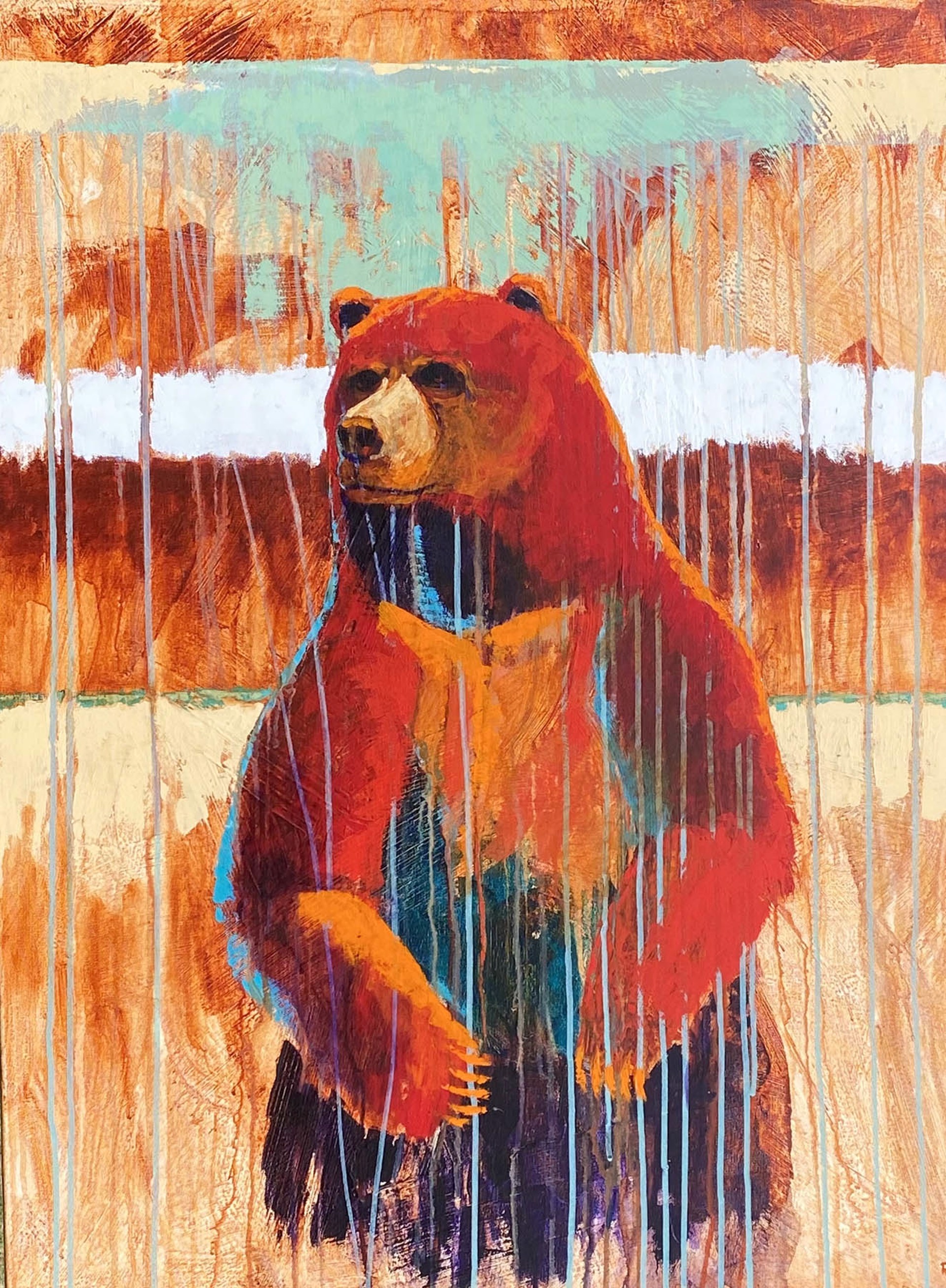 A Contemporary Painting By Ron Russon Of A Grizzly Walking With Rich Colors At Gallery Wild