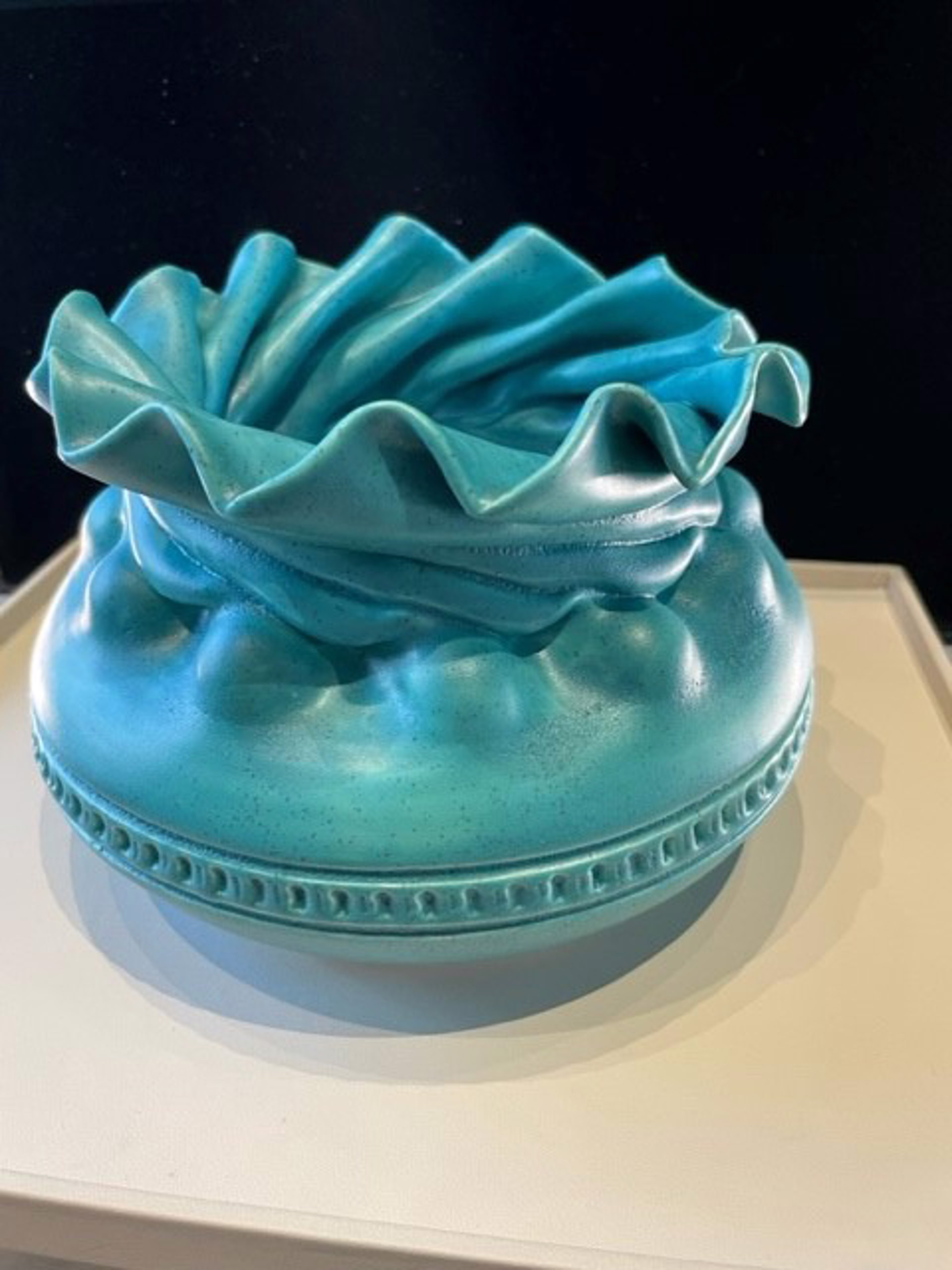 Clarkhouse #97 Large Matte Blue Ruffle Vase by Bill & Pam Clark Clark House Pottery