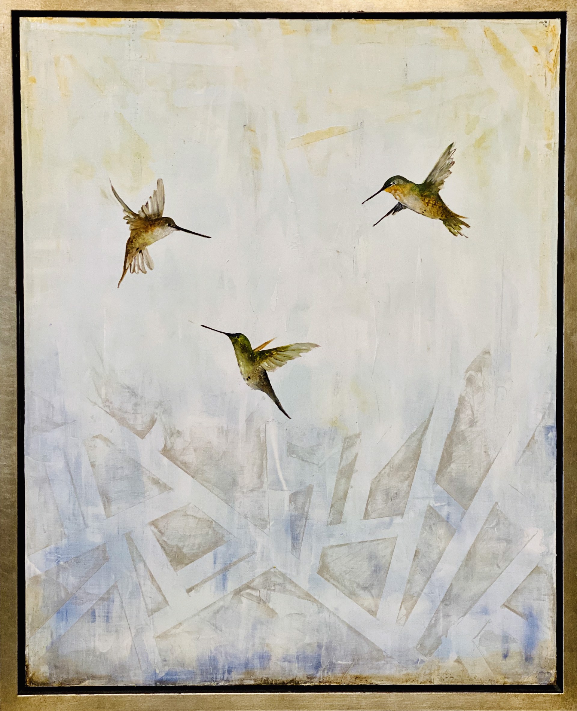 A Contemporary Oil Painting Of Three Hummingbirds Flying By Jenna Von Benedikt Available At Gallery Wild