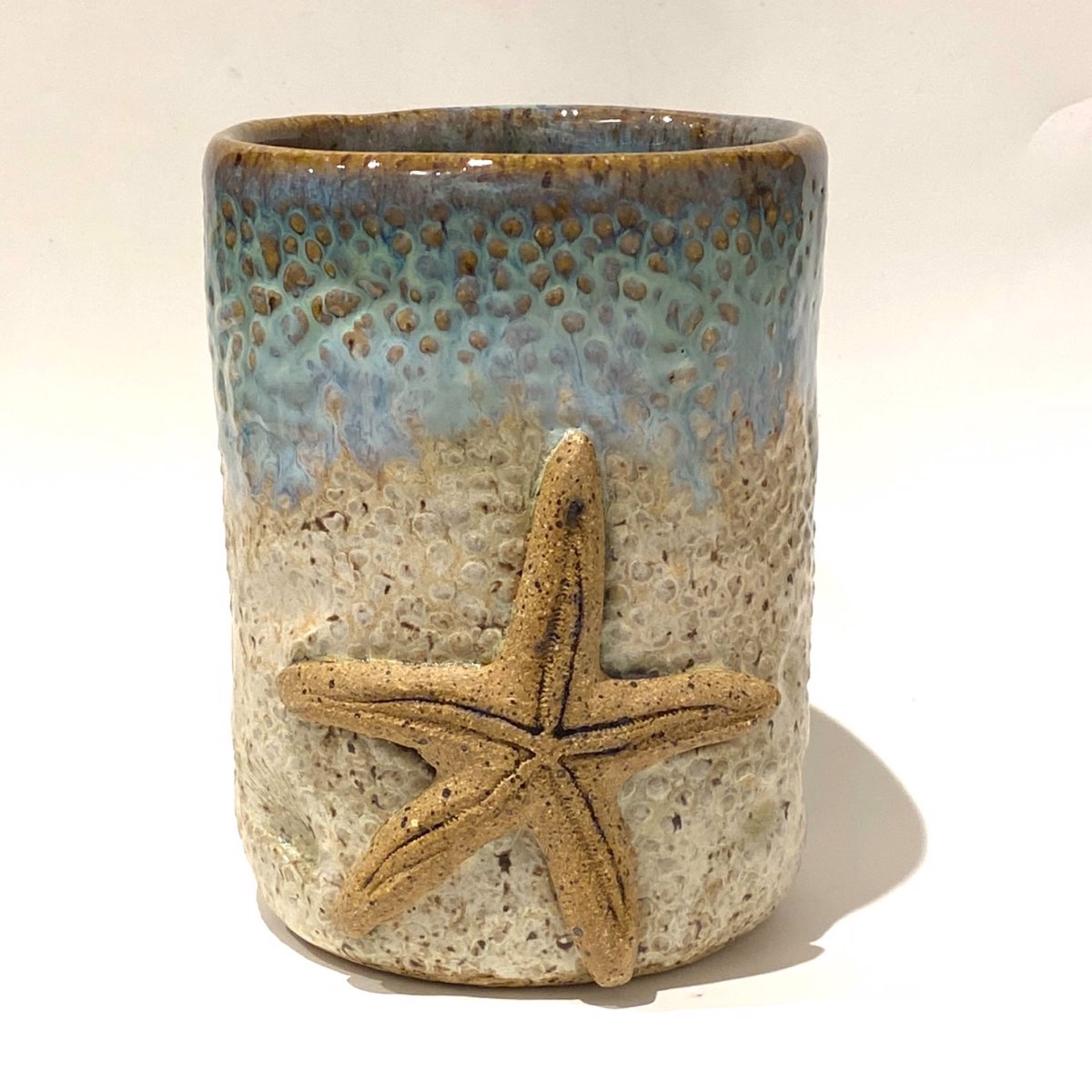 LG23-946 Starfish Mug (Green Glaze) by Jim & Steffi Logan