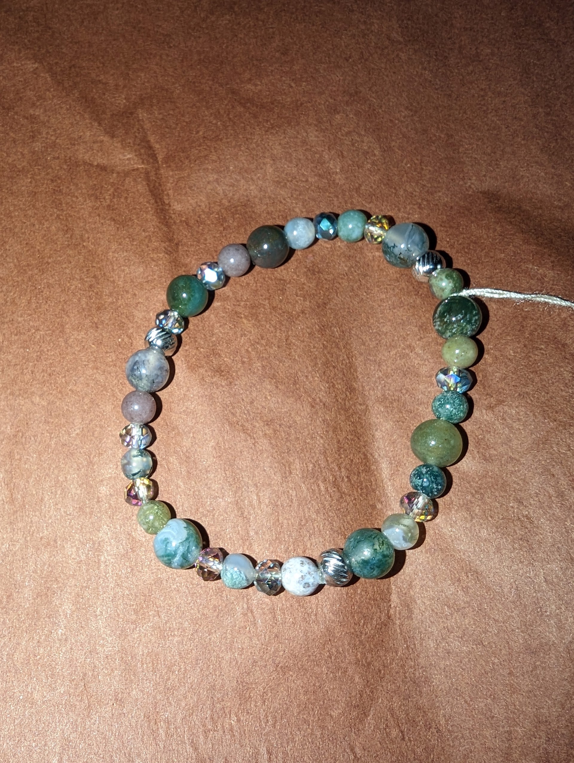 Moss Agate stretch bracelet by Betty Binder