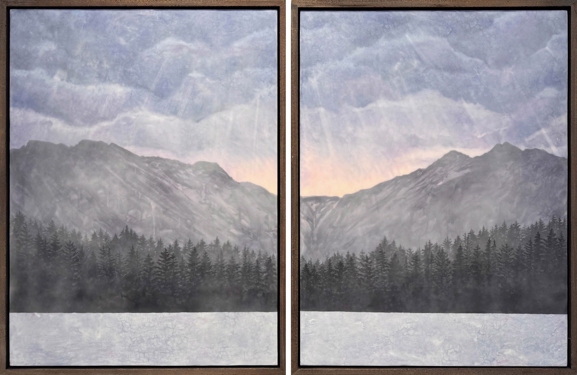 Original Encaustic Landscape Painting By Bridgette Meinhold Featuring Mountains At Sunset