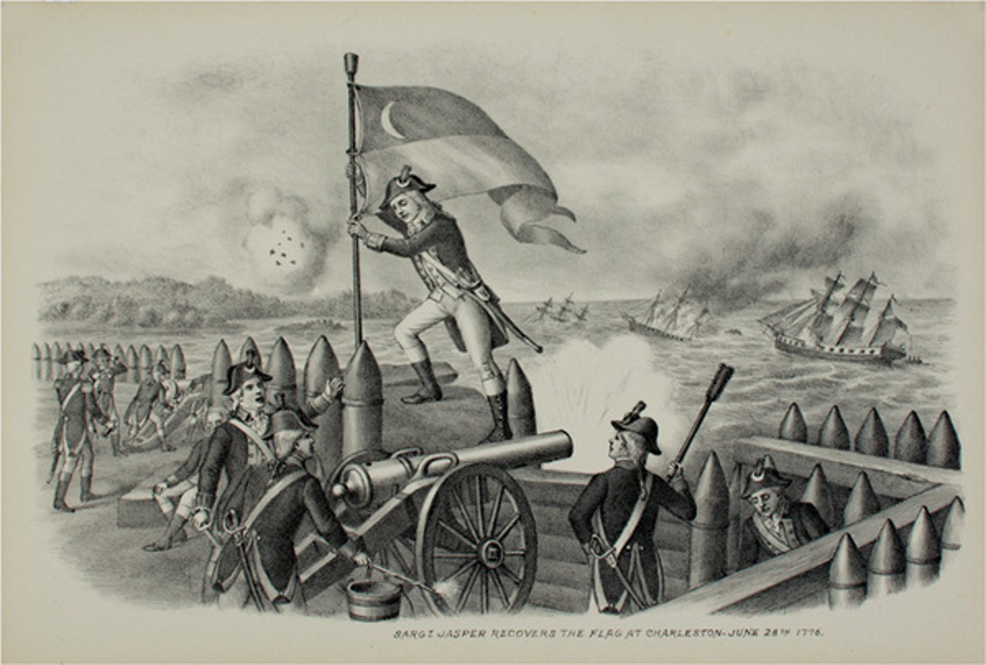 Sargt. Jasper Recovers The Flag At Charleston, June 28, 1776 by Kurz & Allison