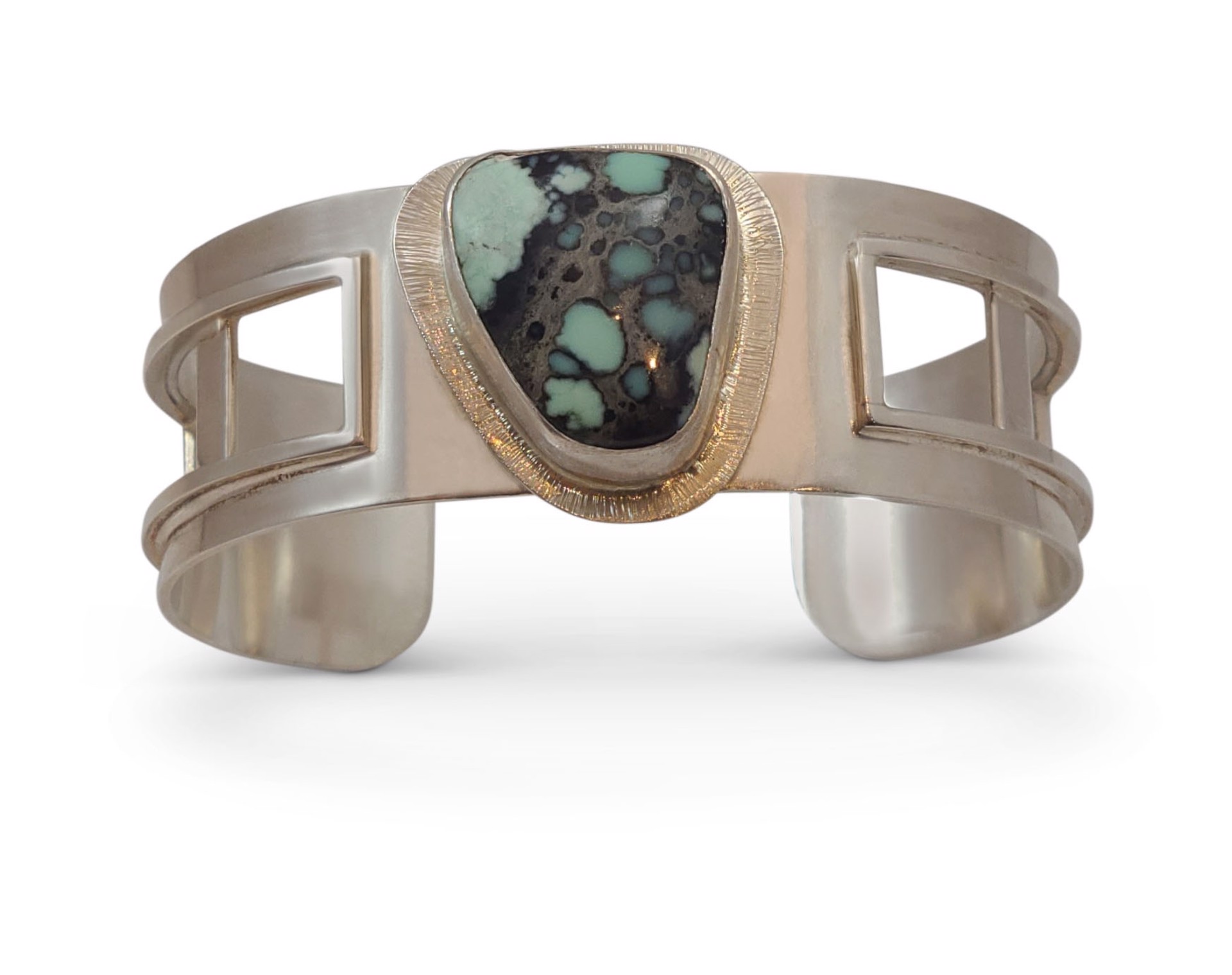 Cutout Cuff Bracelet with 25mm Kingman Turquoise by Leslie Eggers