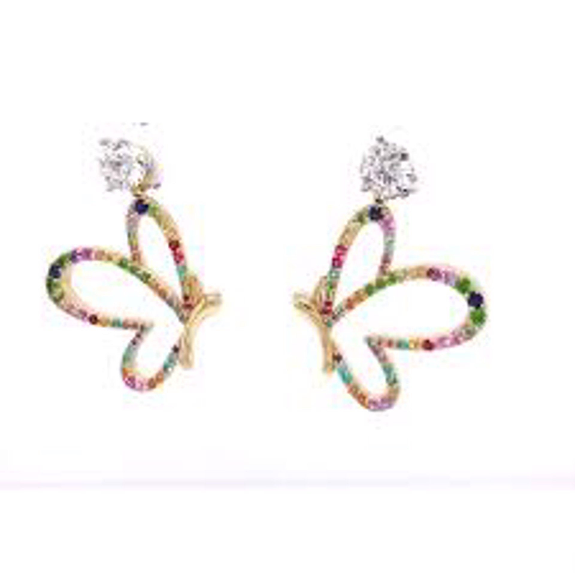 Colored Stone YG Butterfly Earrings by Llyn Strong