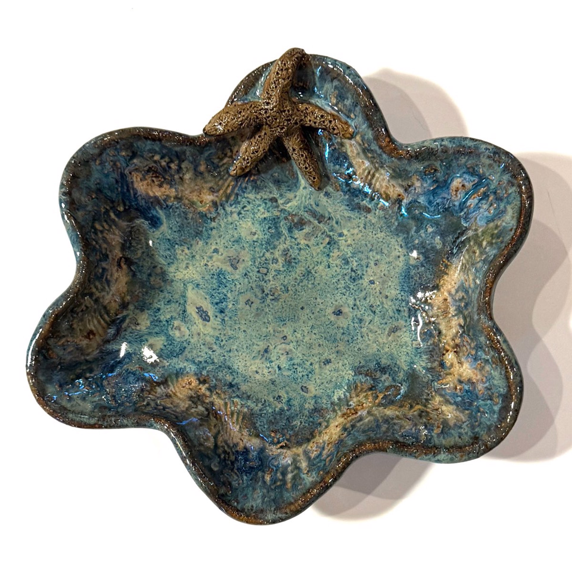 Pool Dish with One Starfish (Blue Glaze) LG23-1178 by Jim & Steffi Logan