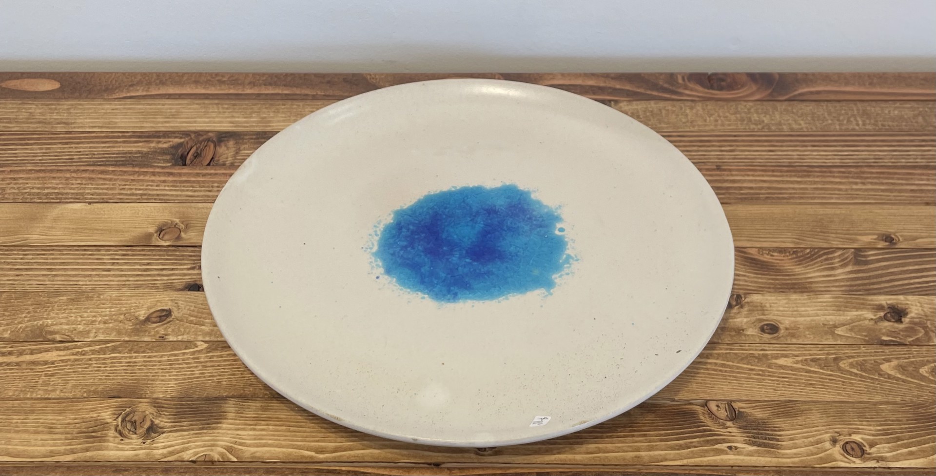 Dinner Plate with Dark Blue and Teal Glass by Satterfield Pottery