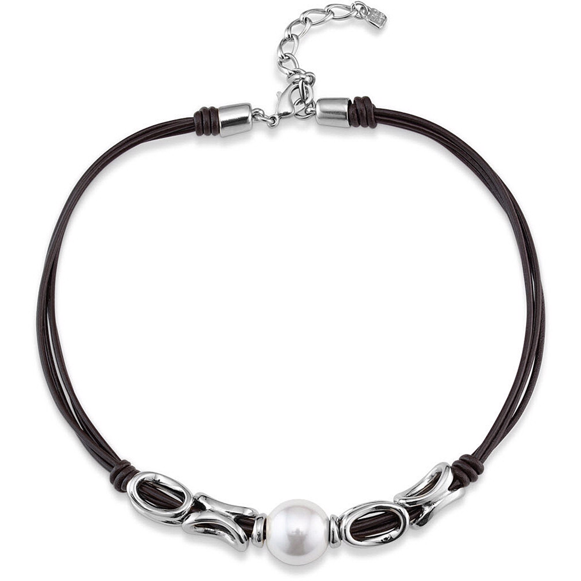 9433 Leather Choker Necklace with Silver Beads by UNO DE 50